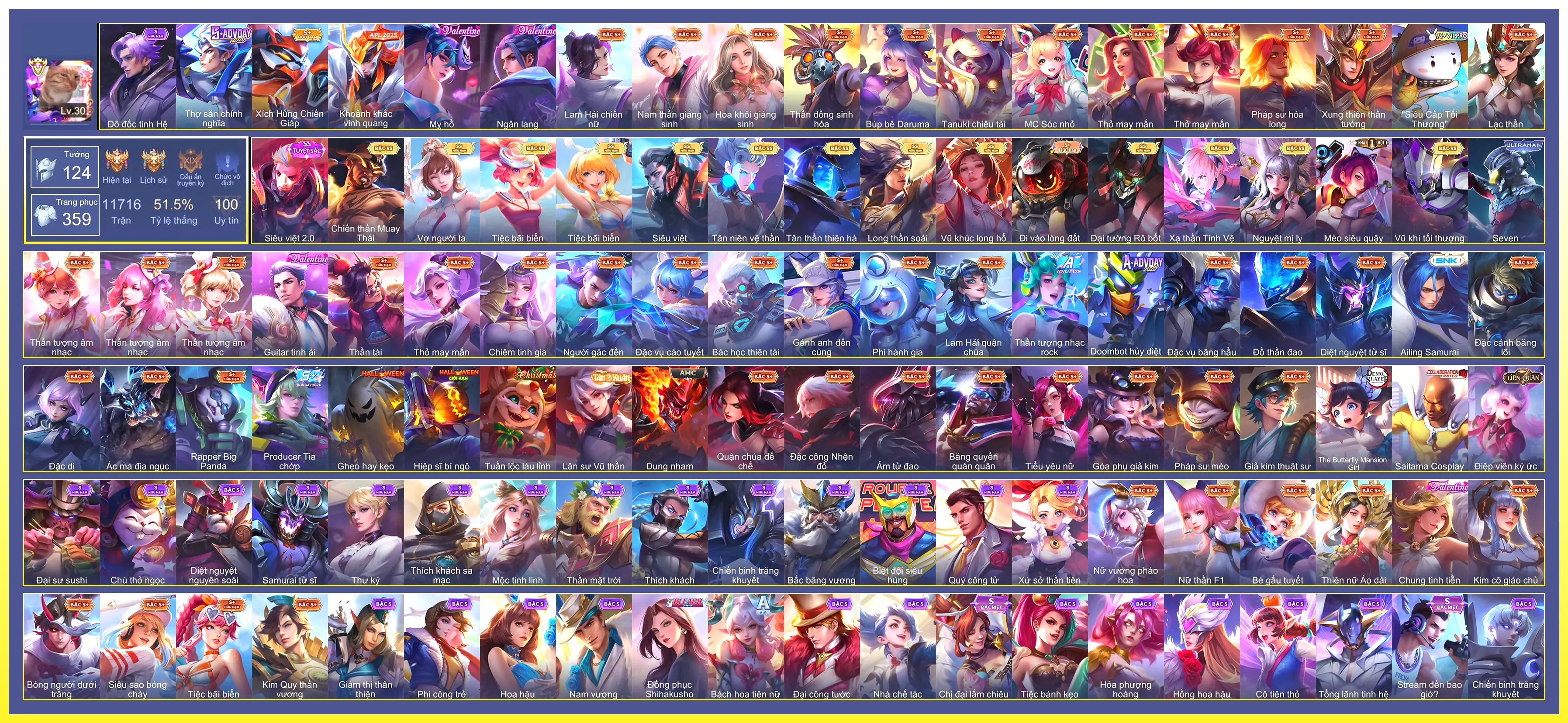Valhein Vũ khí tối thượng, Violet Tiệc bãi biển, Violet Vợ người ta, Krixi Tiệc Bãi Biển, Tulen Tân Thần Thiên Hà, Tulen Tân niên vệ thần, Yorn Long thần soái, Murad Siêu việt, Raz Chiến thần Muay Thái, Liliana Nguyệt mị ly, Maloch Đại Tướng Robot, Arum Vũ khúc long hổ, Laville Xạ Thần Tinh Vệ…
