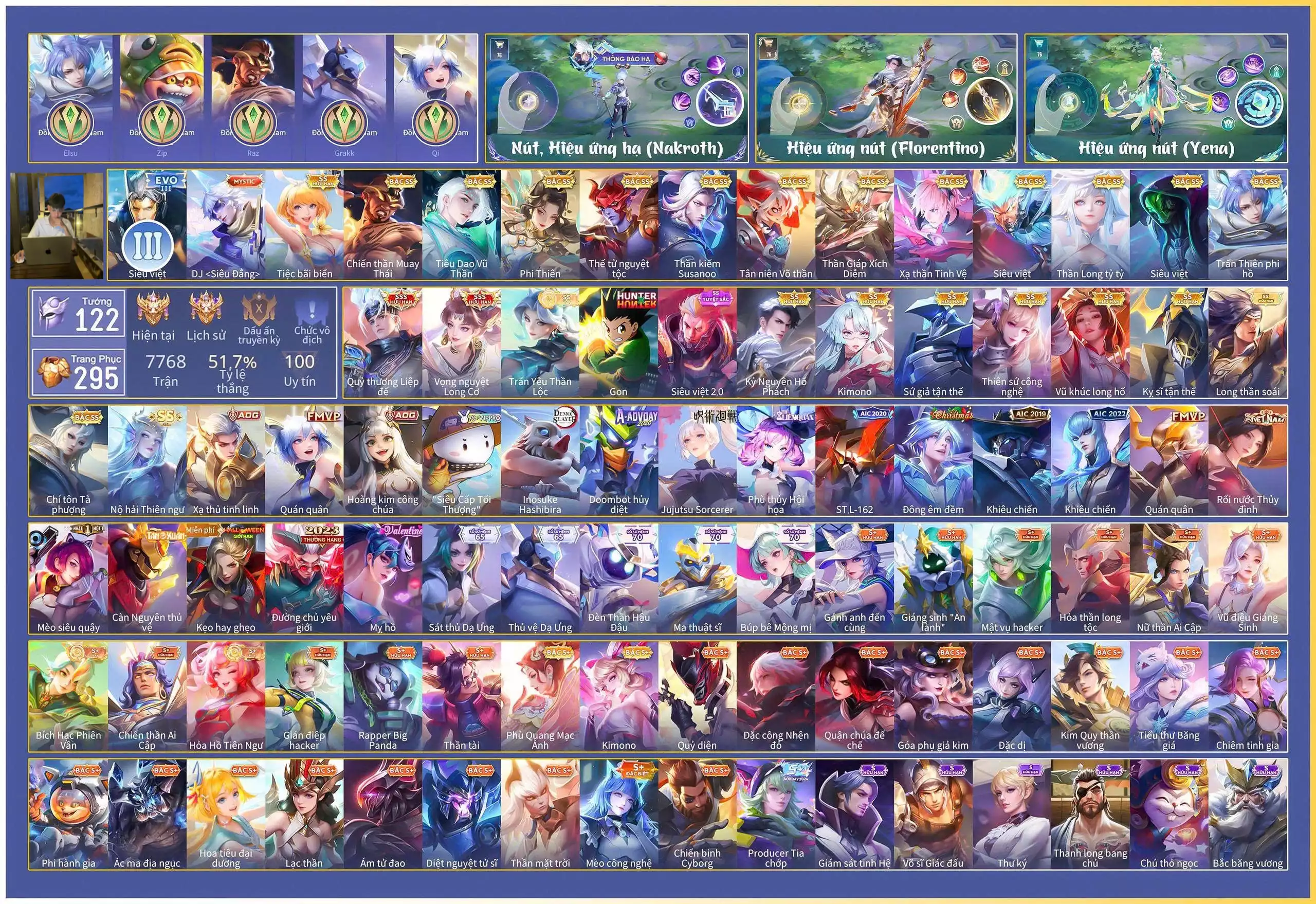 Nakroth Quỷ thương liệp đế, Violet Vọng Nguyệt, Raz Gons, Yena Thần Lộc, Raz Thái, Veres Kimono, Flo Kỷ Nguyên,.. dàn ss xịn