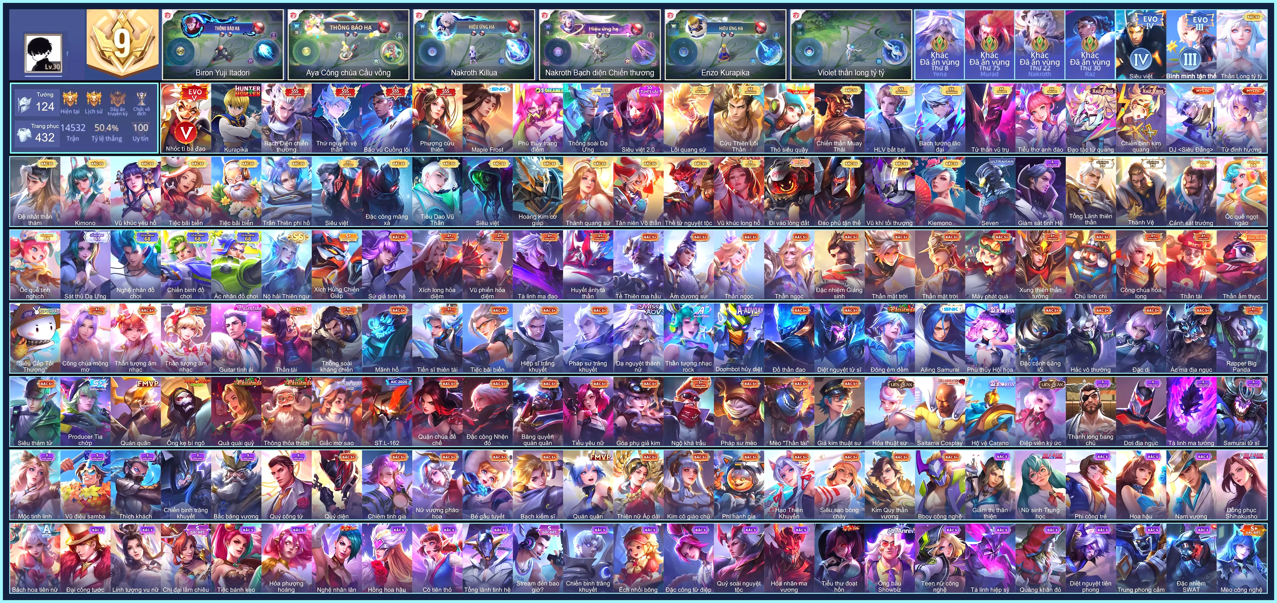 MÁC CHIẾN THẦN, Enzo Kurapika, Ryoma Maple Frost, Butterfly Phượng Cửu Thiên, Raz Bão vũ Cuồng lôi, Nakroth thứ nguyên vệ thần, Nakroth Bạch diện chiến thương...  ĐỔI ĐƯỢC CCCD