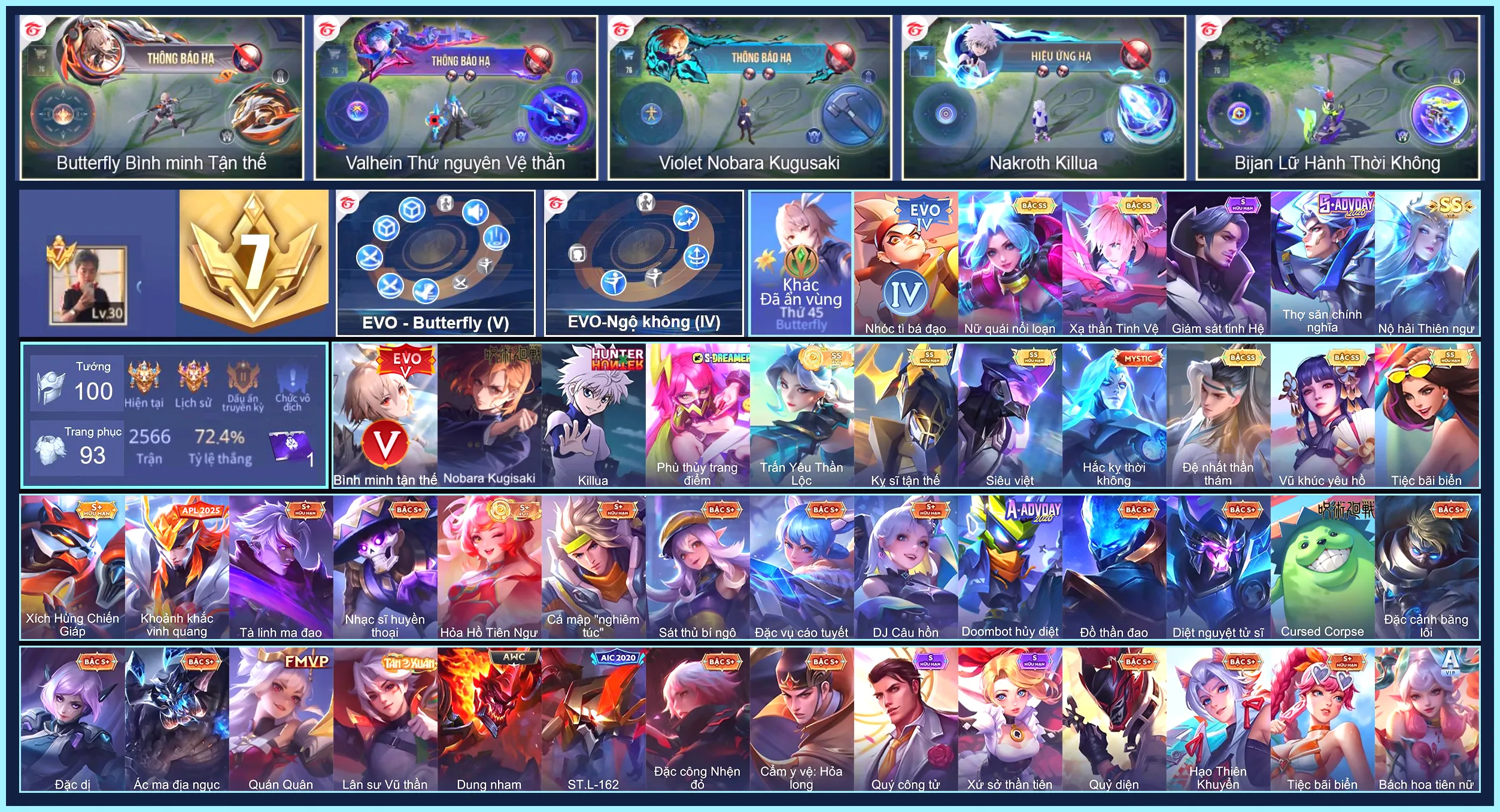 Butter EVO 5, Nakroth Killua, Violet Nobara... CHỈ CÀI SĐT