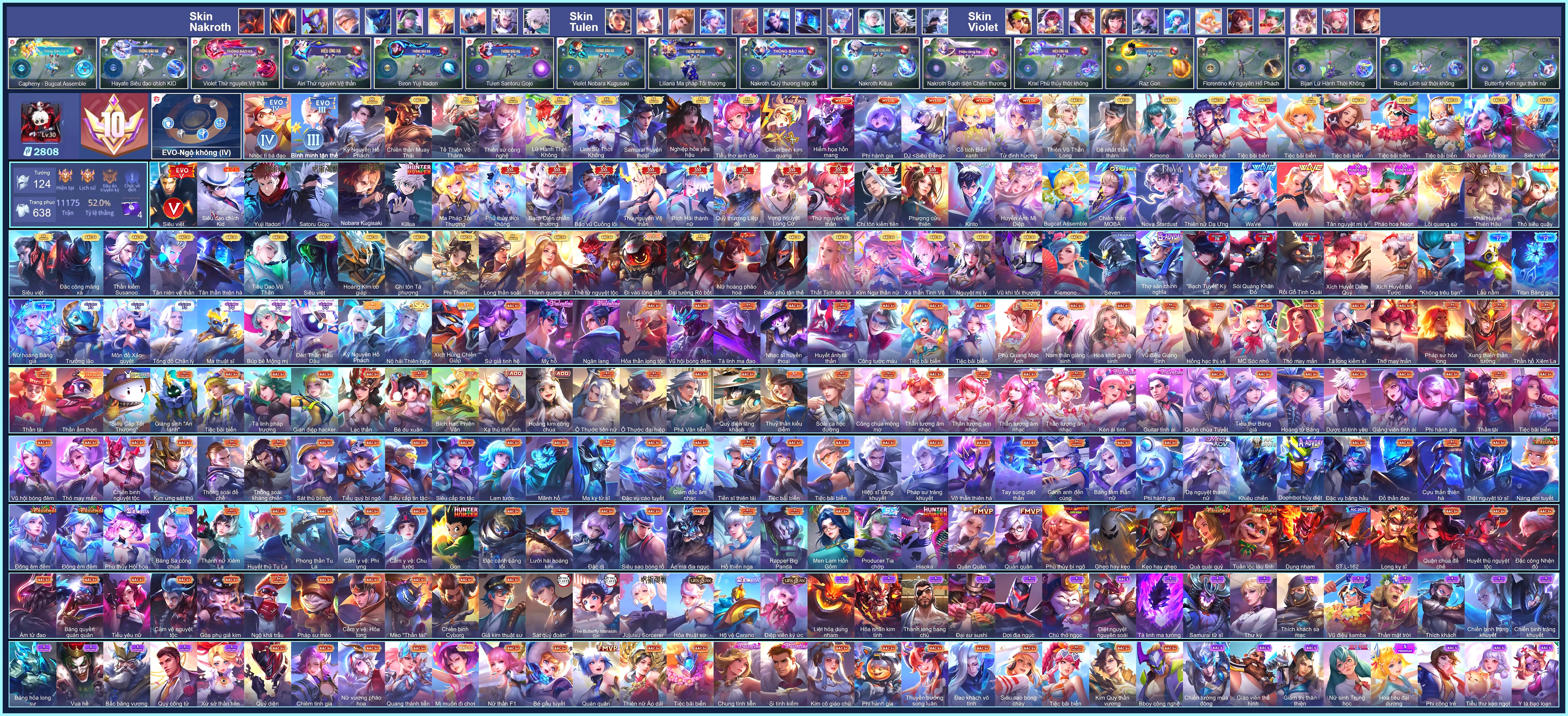 (VIP10) 11 SSS, Nakroth Killua, Tulen Satoru Gojo, Hayate Siêu đạo chích Kid, Allain Kirito, Biron Yuji Itadori... CCCD ĐỔI ĐƯỢC