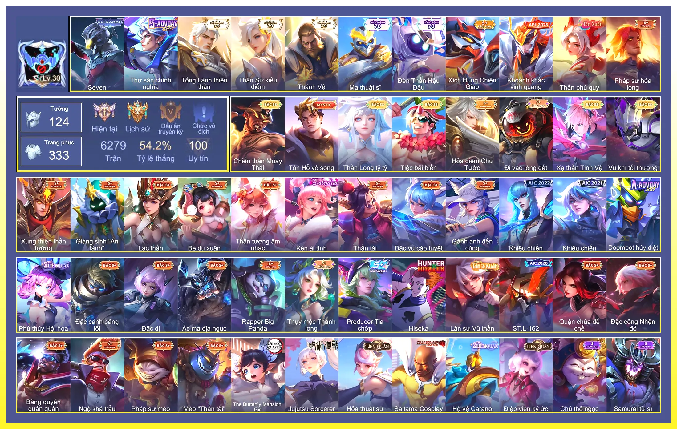 Valhein Vũ khí tối thượng, Violet Thần long tỷ tỷ, Lữ Bố Tiệc Bãi Biển, Raz Chiến thần Muay Thái, Laville Xạ Thần Tinh Vệ…