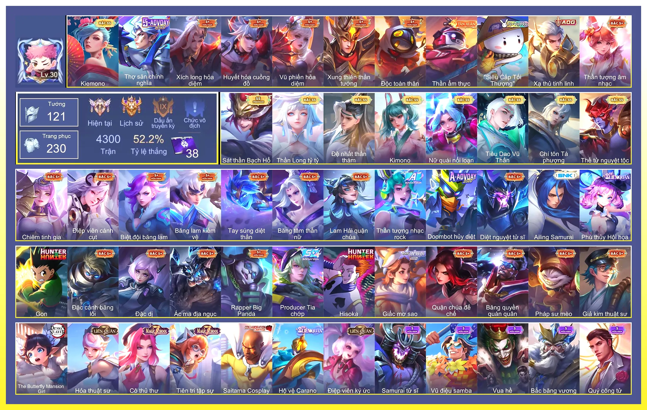 Valhein Đệ nhất thần thám, Violet Thần long tỷ tỷ, Butterfly Nữ Quái Nổi Loạn, Yorn Thế Tử Nguyệt Tộc, Zata Chí tôn Tà Phượng, Airi Kiemono, Tulen Tiêu Dao Vũ Thần, Capheny Kimono, Enzo Sát thần Bạch Hổ…