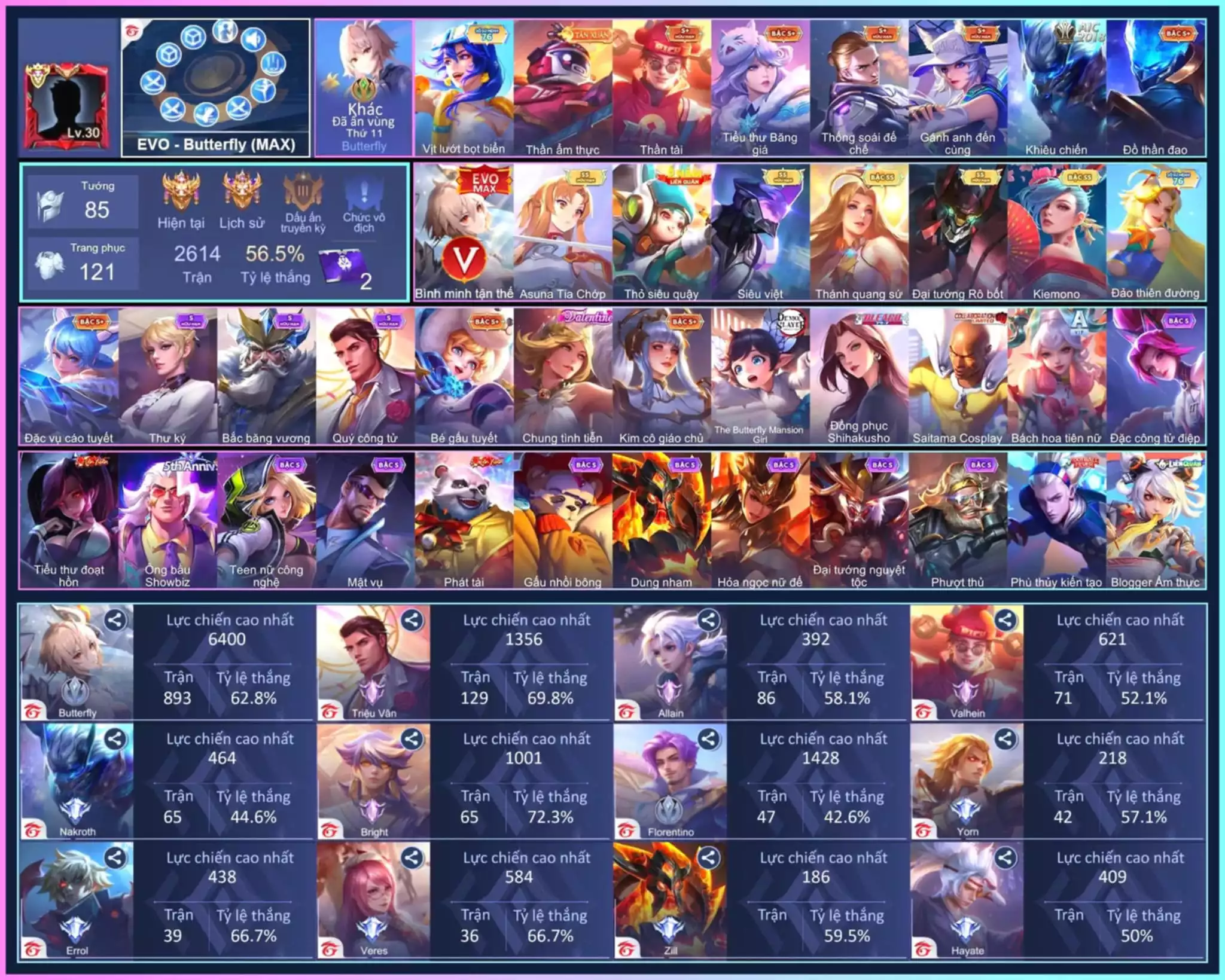 Butterfly 5 ( max ),  Butterfly V1, Zep Siêu Việt, Lauriel Thánh Quang Sứ,.. dàn ss xịn