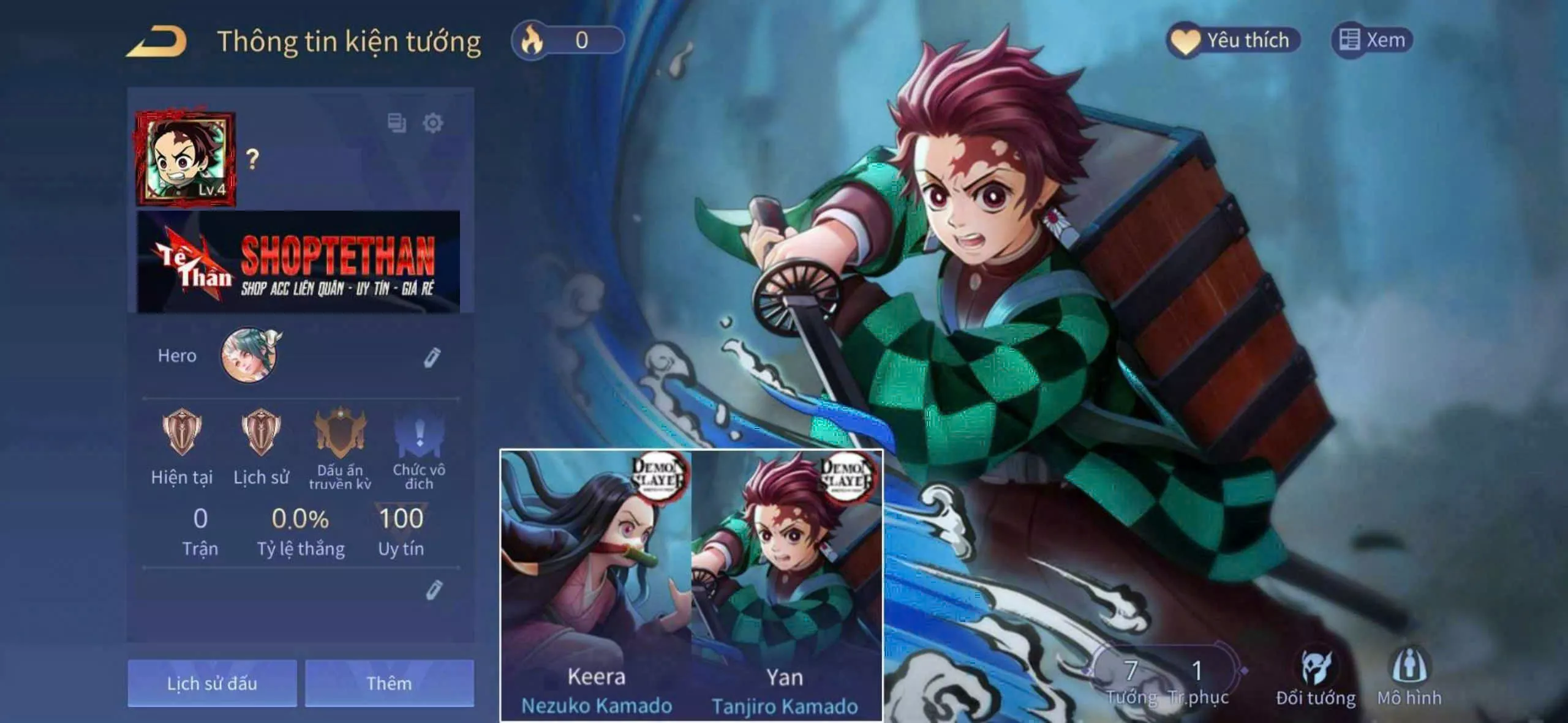 ACC REG: Yan tanjiro kamado + Keera Nezuko kamado, sẵn tướng, trắng thông tin, free đổi tên