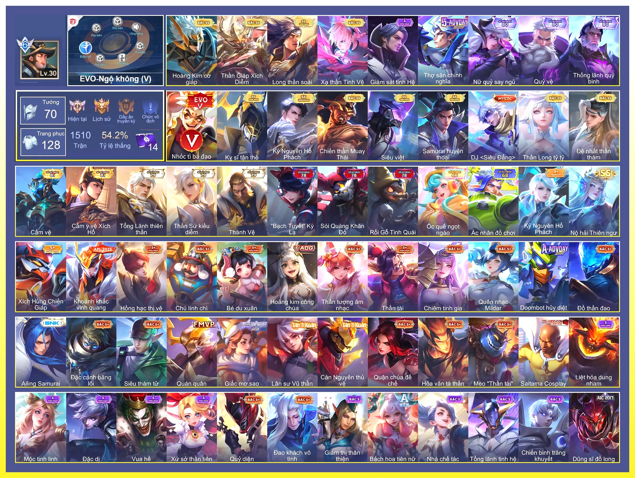 Valhein Đệ nhất thần thám, Violet Thần long tỷ tỷ, Florentino Kỷ Nguyên Hổ Phách, Triệu Vân Kỵ sĩ tận thế, Ngộ Không Thần Giáp Xích Diễm, Raz Chiến thần Muay Thái, Ryoma Samurai Huyền thoại, Bijan Hoàng kim cơ giáp, Zephys Siêu việt, Yorn Long thần soái, Laville Xạ Thần Tinh Vệ, Ilumia Nộ hải Thiên ngư…