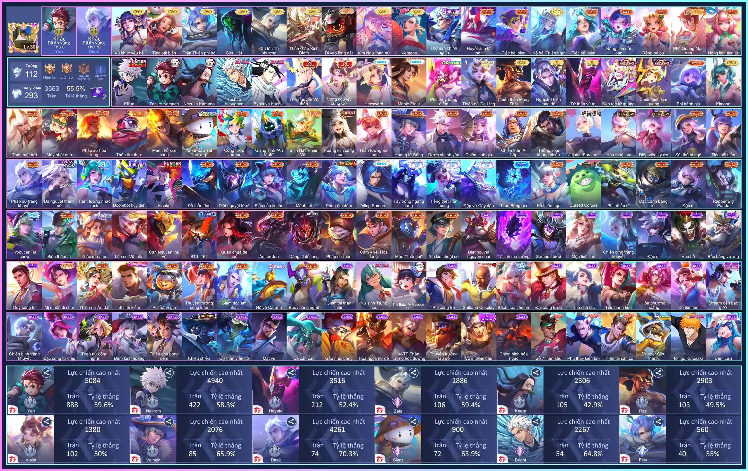 Nak Killua, Yan Tanjiro, Kera Nezuko, Violet Vọng Nguyệt, Airi Bích Hải, Raz Thái, Ryoma Maple Frost,.. dàn ss xịn