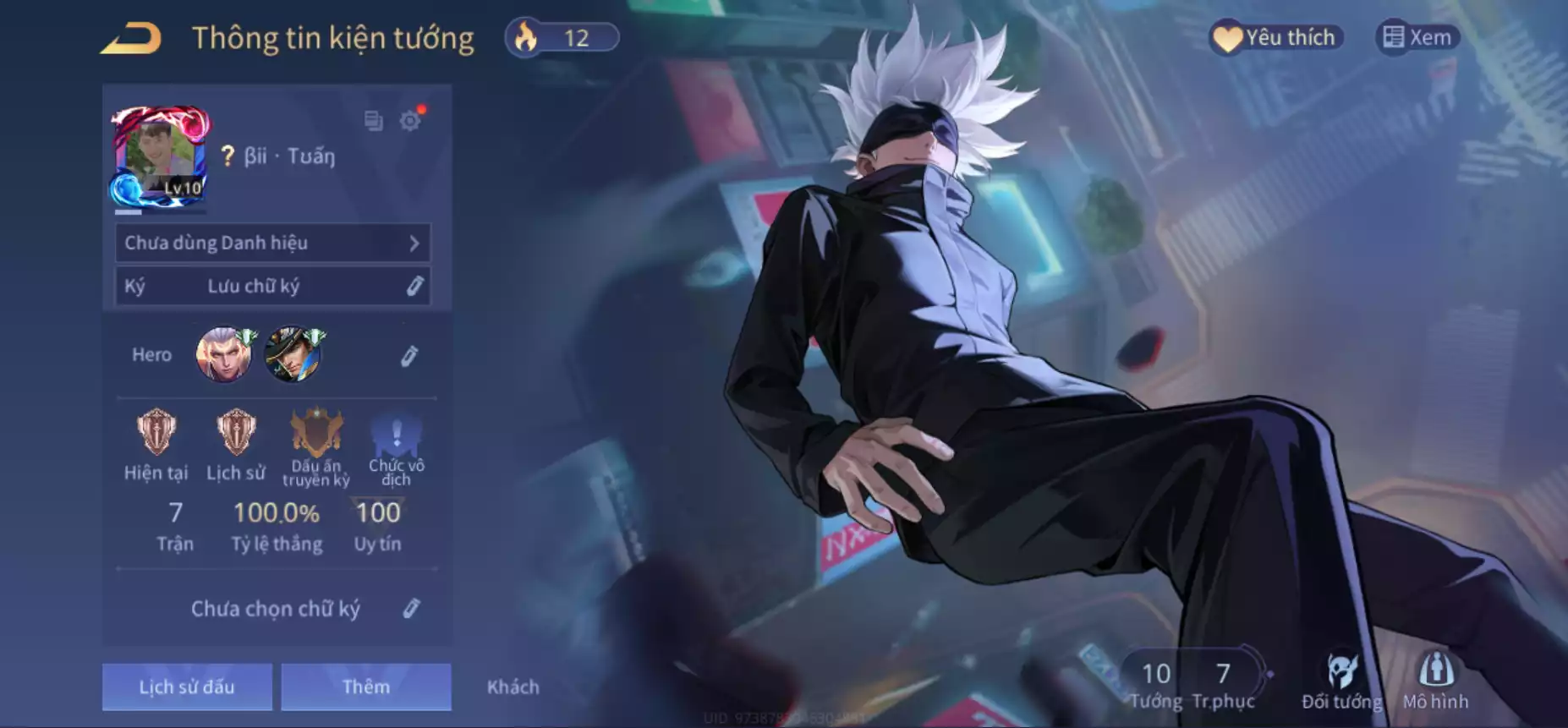 Tulen Satoru Gojo full phụ kiện, trắng thông tin