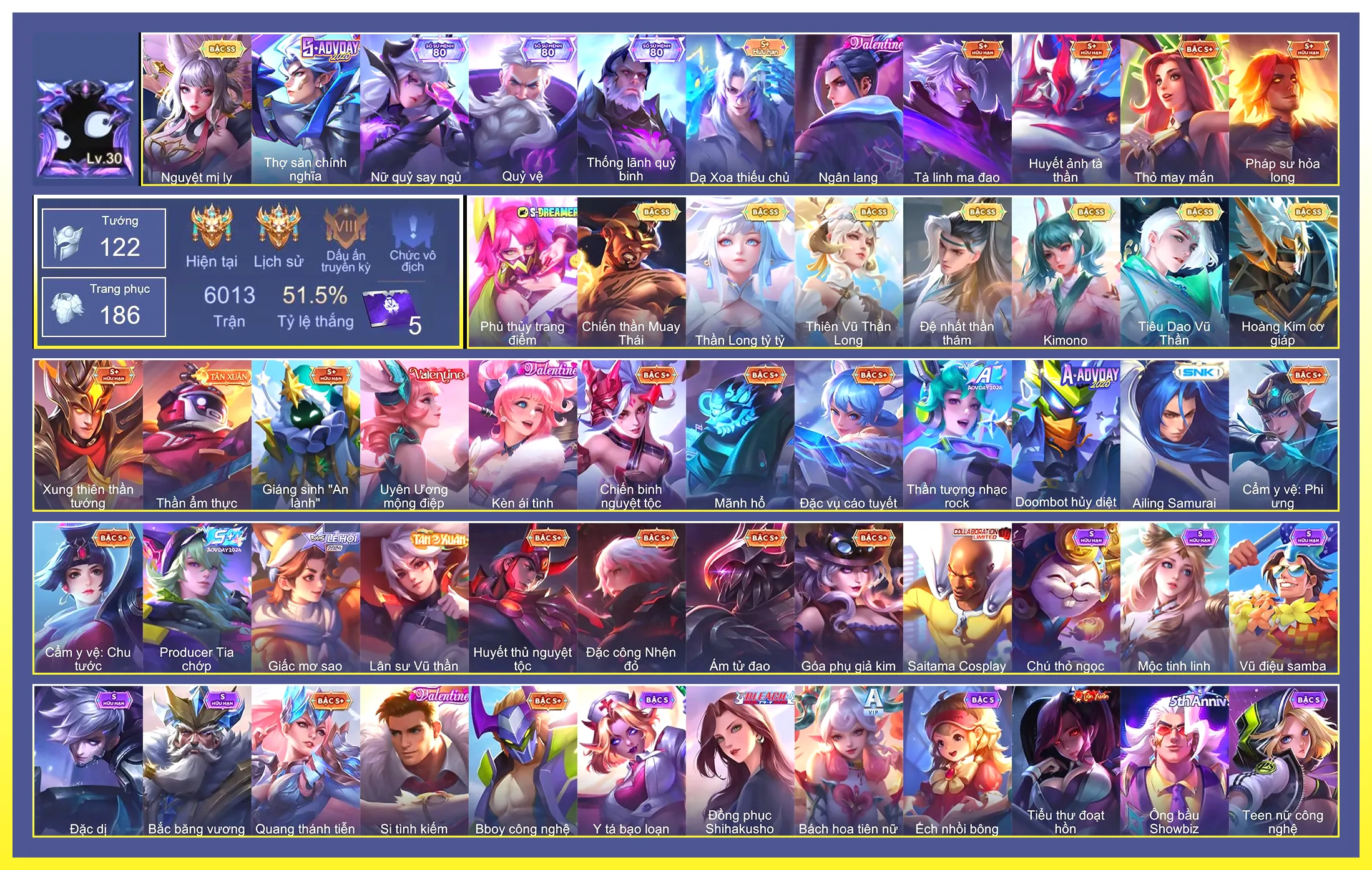 Valhein Đệ nhất thần thám, TelAnnas Thiên Vũ Thần Long, Liliana Nguyệt mị ly, Raz Chiến thần Muay Thái, Violet Thần long tỷ tỷ, Capheny Kimono, Tulen Tiêu Dao Vũ Thần, Bijan Hoàng kim cơ giáp…