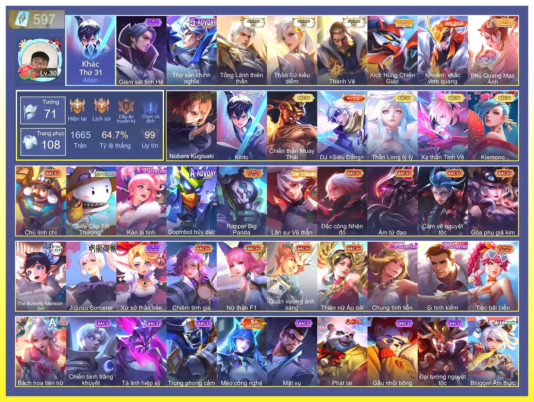 Dư 597 qh  Allain keito v2, Vio nobara, Raz thái, Vio tỷ tỷ…
