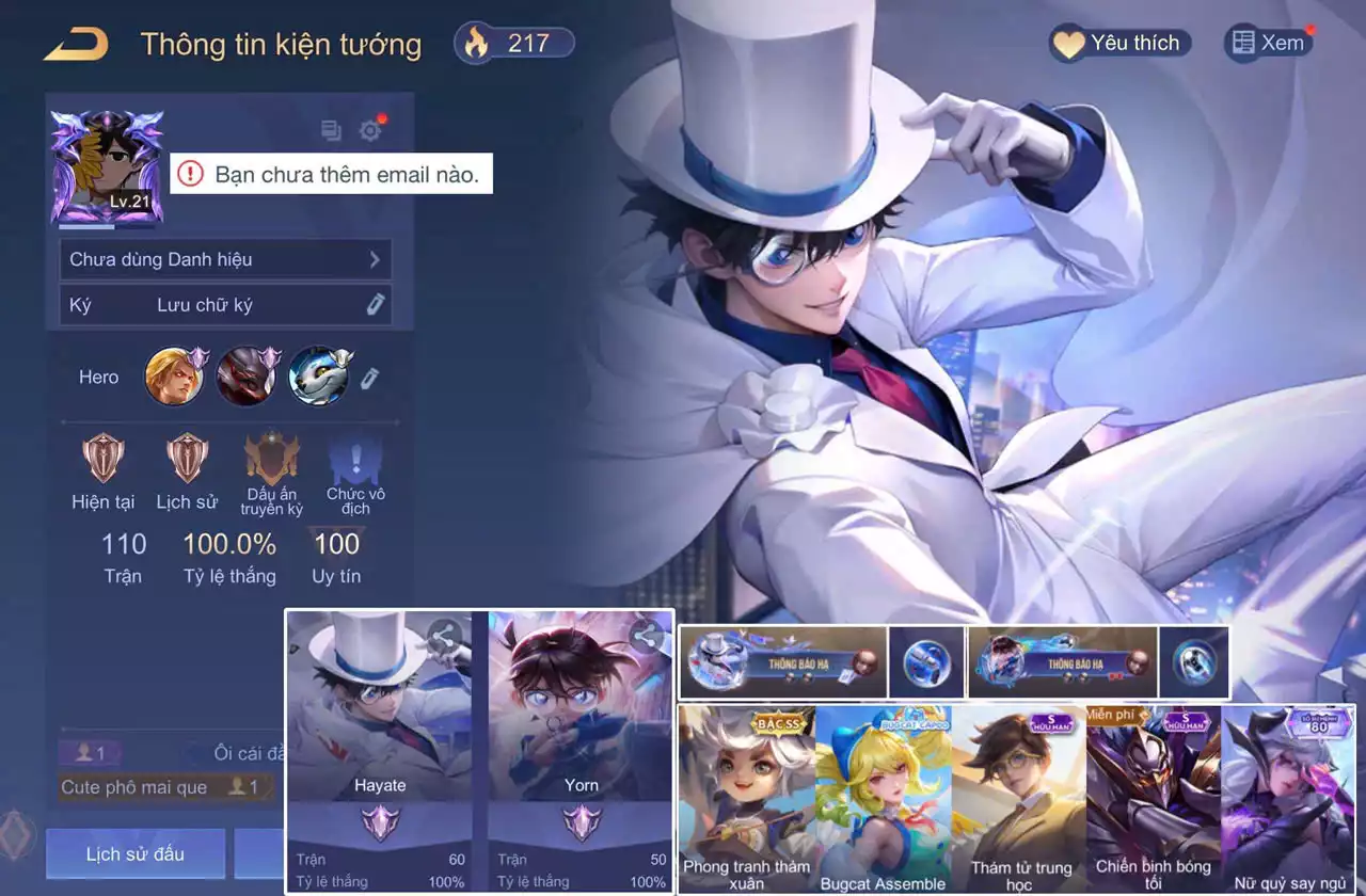 ACC REG: Yorn Conan Edogawa, Hayate Siêu đạo chích Kid, Capheny Bugcat Assemble... trắng thông tin