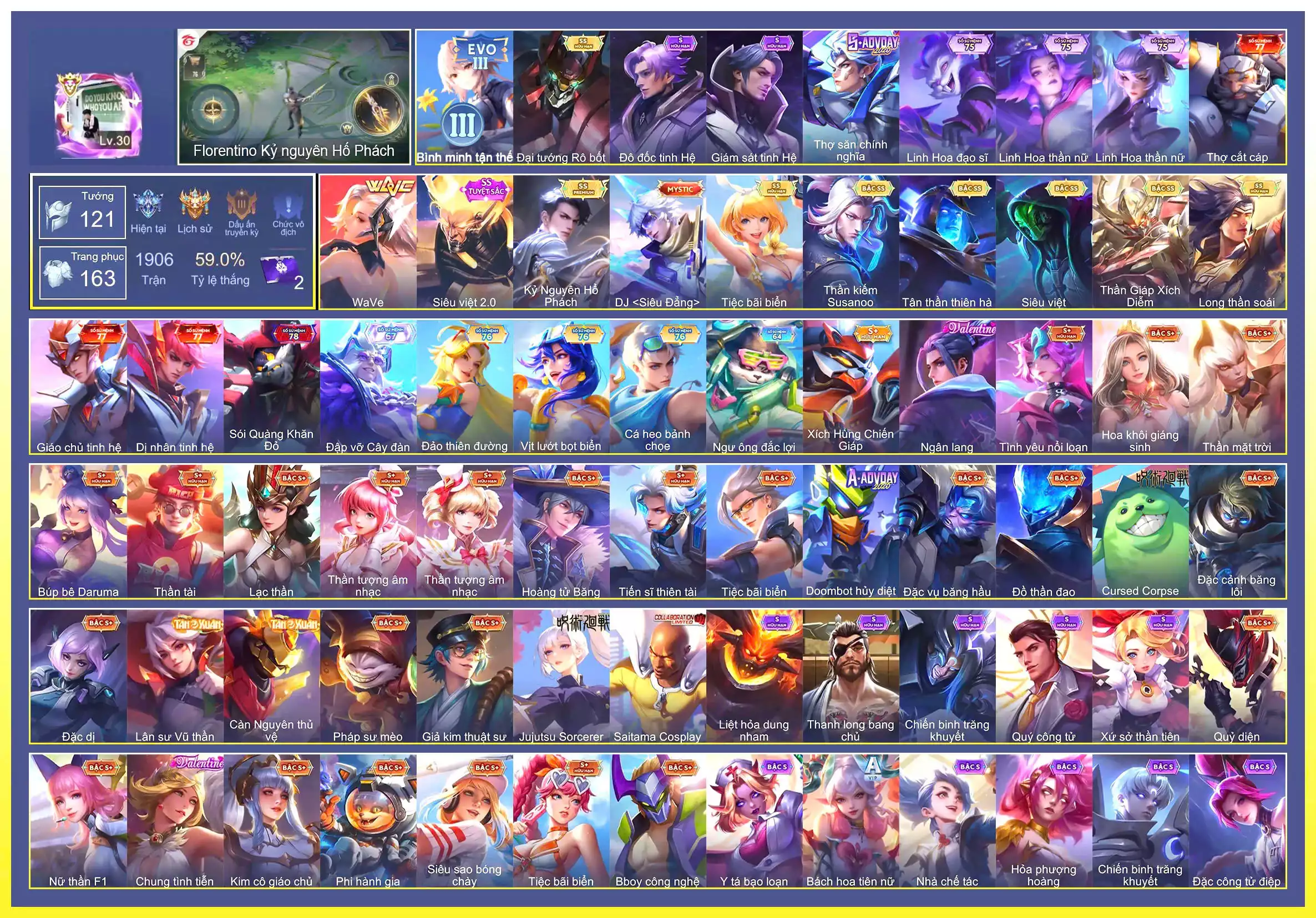 Ảnh Violet Tiệc bãi biển, Ngộ Không Thần Giáp Xích Diễm, Tulen Tân Thần Thiên Hà, Raz Siêu việt, Florentino Kỷ Nguyên Hổ Phách, Richter Kiếm thần Susanoo, Yena WaVe, Yorn Long thần soái, Maloch Đại Tướng Robot...CHƯA CCCD