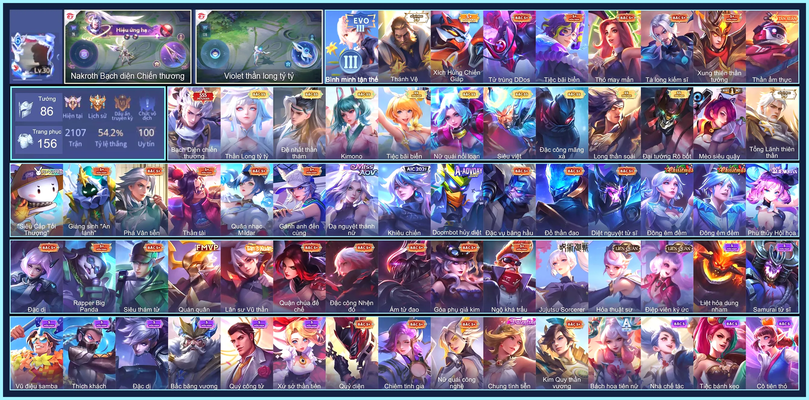 Nakroth Bạch diện chiến thương, Violet Thần long tỷ tỷ, Maloch Đại Tướng Robot...