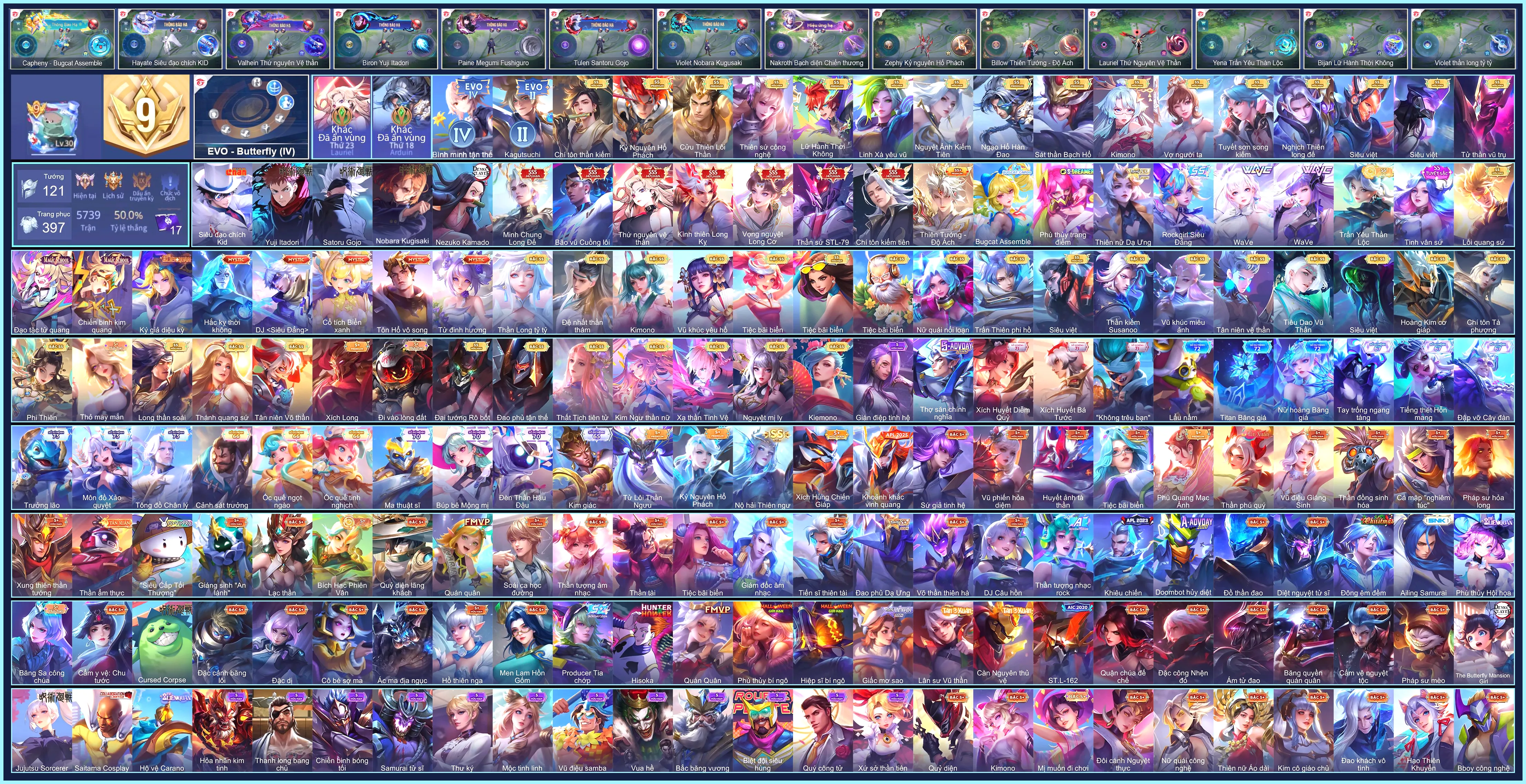 Ảnh (VIP 9) Violet Nobara Kugisaki, Hayate Siêu đạo chích Kid, Keera Nezuko Kamado, Tulen Satoru Gojo, Biron Yuji Itadori, Violet Vọng nguyệt Long Cơ, Triệu Vân Minh Chung Long Đế, Lauriel Thứ nguyên vệ thần, Tulen Chí tôn kiếm tiên, Tulen Thần sứ ST.L-79, Bijan Kình thiên Long Kỵ, Raz Bão vũ Cuồng lôi...