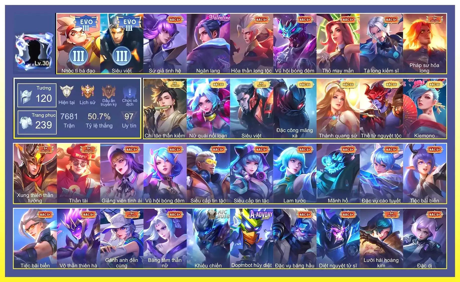 Murad chí tôn, Butter nổi loạn, Murad siêu việt, Quilien mãng xà, Lauriel quang sứ, Yorn nguyệt tộc, Airi kimono…