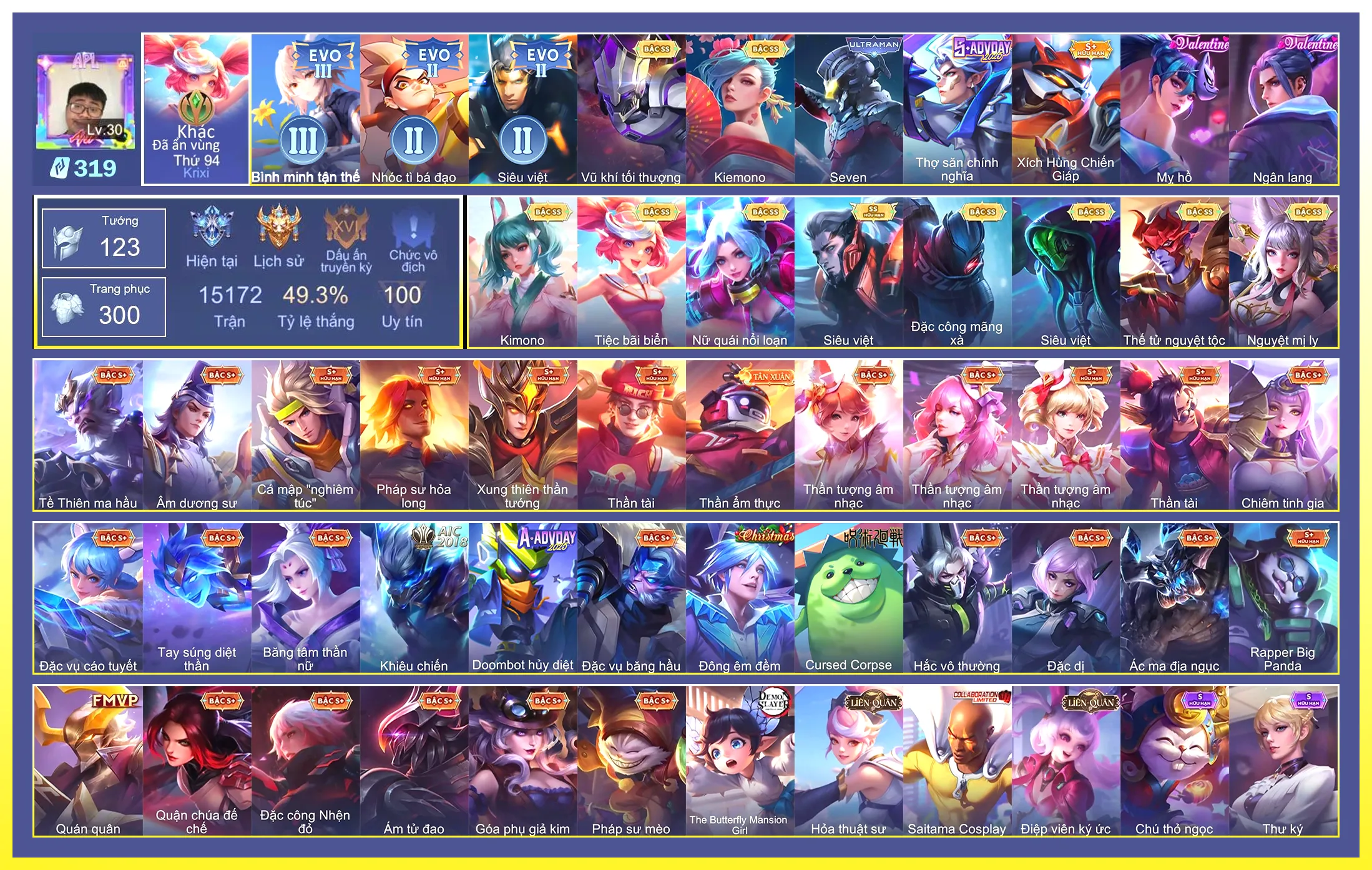 Dư 319 qh, Cap kimono, Quilien mãng xà, Raz siêu việt, Yorn nguyệt tộc, Lili nguyệt mị ly…