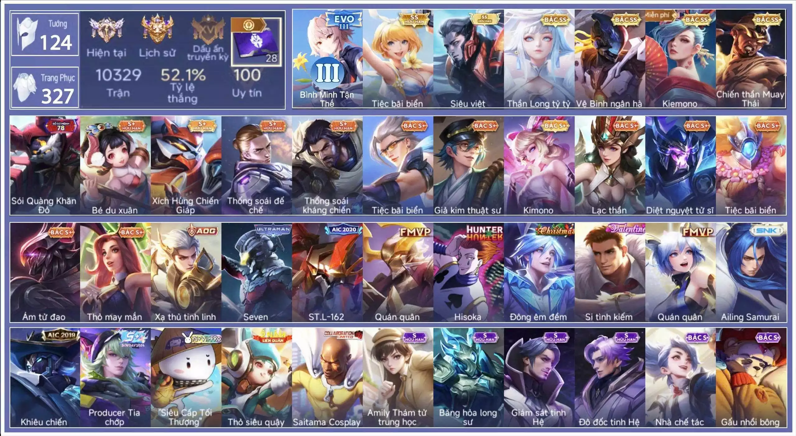 Ảnh Yorn Vệ Binh ngân hà, Raz Chiến thần Muay Thái, Airi Kiemono, Violet Tiệc bãi biển, Violet Thần long tỷ tỷ, Murad Siêu việt, Mỗi số đổi còn lại trắng