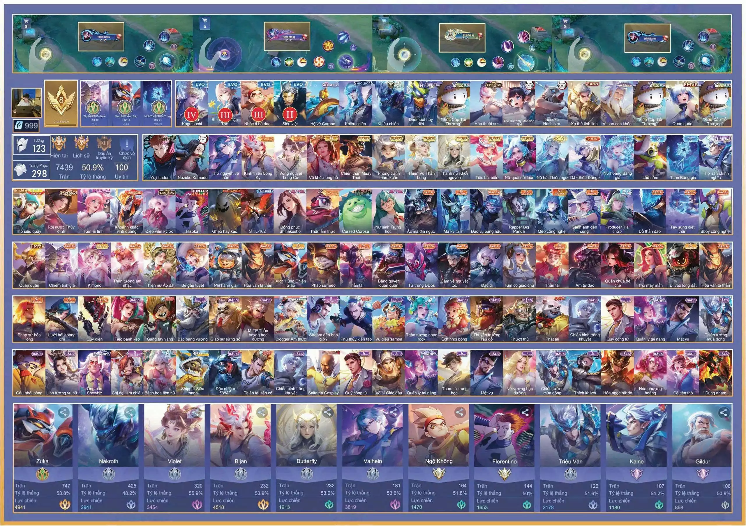 Hết quân huy hữu hạn : Baron Yuji Itadori, Kera Nezuko, Vanhel Vệ Thần, Bjian Kình Thiên Long Kỵ, Violet Vọng Nguyệt, Raz Thái, Arum Long Hổ,...dàn ss xịn