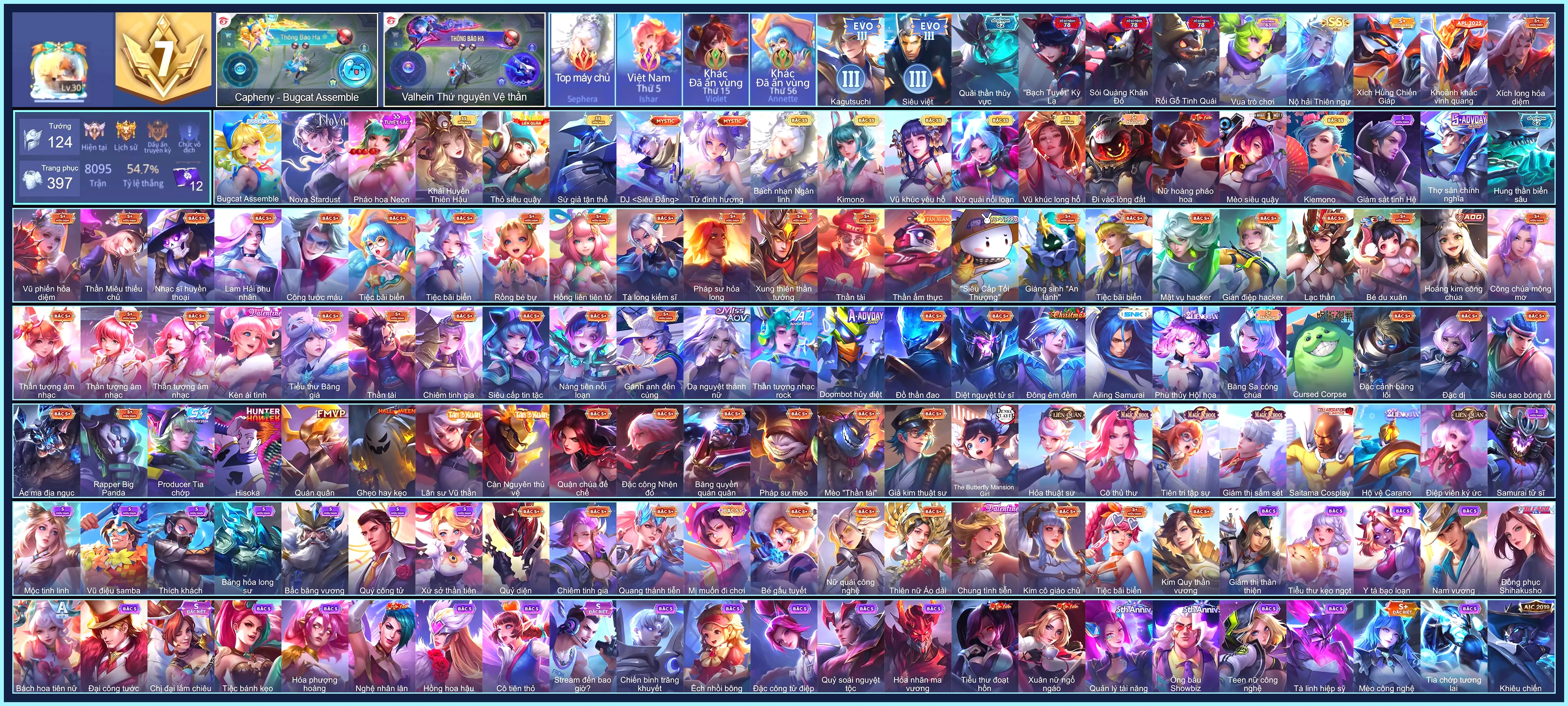 MÁC CHIẾN THẦN, Airi Kiemono, Capheny Kimono, Sephera Bách nhạn ngân linh, TelAnnas Vũ khúc yêu hồ, Ilumia Khải Huyền Thiên Hậu, Ilumia Nộ hải Thiên ngư, Butterfly Nữ Quái Nổi Loạn, Elsu Sứ giả tận thế, Arum Vũ khúc long hổ...