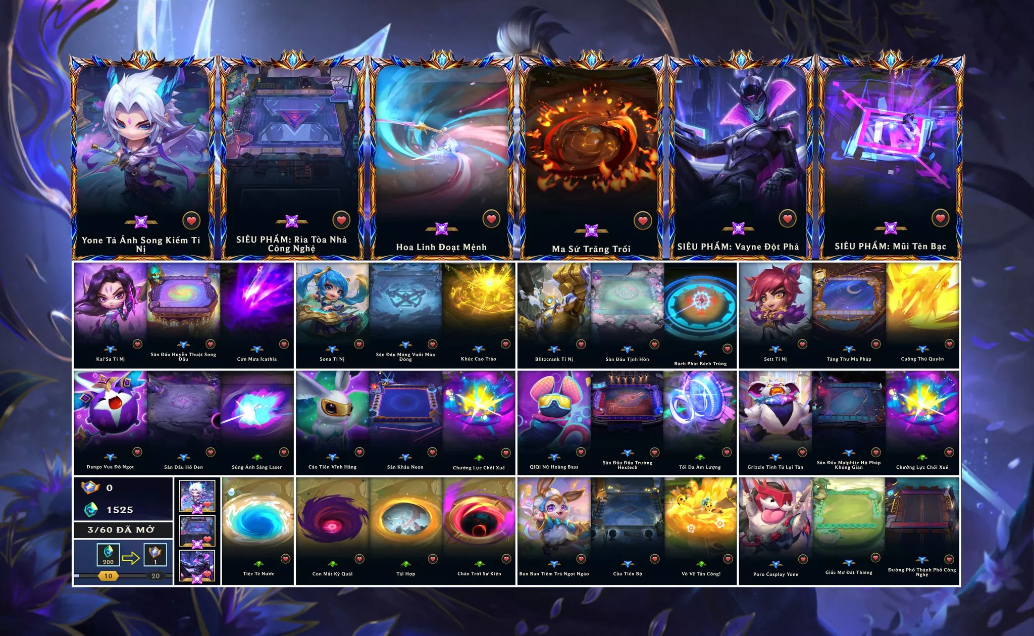 📮 TFT - VIP Ngon ▶ Yone Tà Ảnh Song Kiếm Tí Nị ▶ Siêu Phẩm: Vayne Đột Phá ▶ Kaisa Tí Nị - Sona Tí Nị - Set Tí Nị - Blitz Tí Nị 🧧 Sàn Đấu - Siêu Phẩm Rìa Tòa Nhà Công Nghệ 🌠 Chưởng Limit - Hoa Linh Đoạt Mệnh 🌠 Chưởng Limit - Siêu Phẩm: Mũi Tên Bạc 🌠 Chưởng Limit - Ma Sứ Trăng Trối ➡️ Dư 1.525 Pha Lê ✅ 4 Cổng Dịch Chuyển Vip 🍁 Có Thẻ Đổi Tên Nhân Vật Miễn Phí