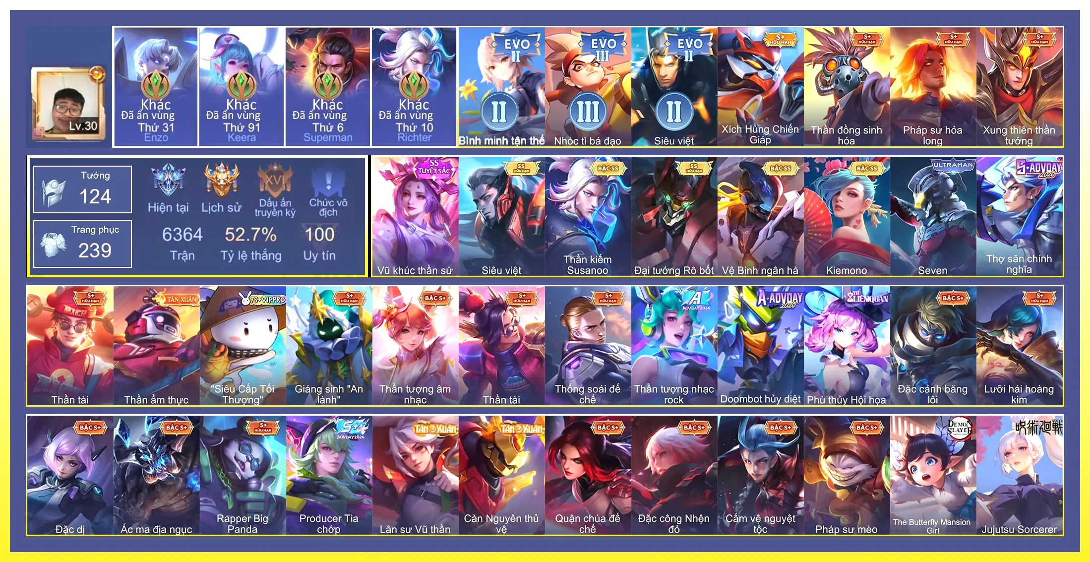 Arum tuyệt sắc, Richter thần kiếm, Yorn ngân hà, Flo seven, Airi kimono…