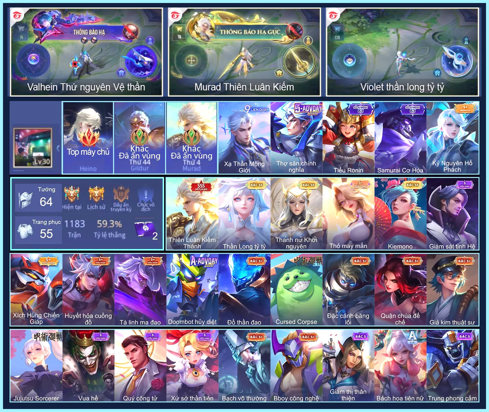 MÁC CHIẾN THẦN, CỤC ĐỎ Heino, Murad Thiên Luân Kiếm Thánh, Butterfly Thánh nữ khởi nguyên, Violet Thần long tỷ tỷ, Airi Kiemono...