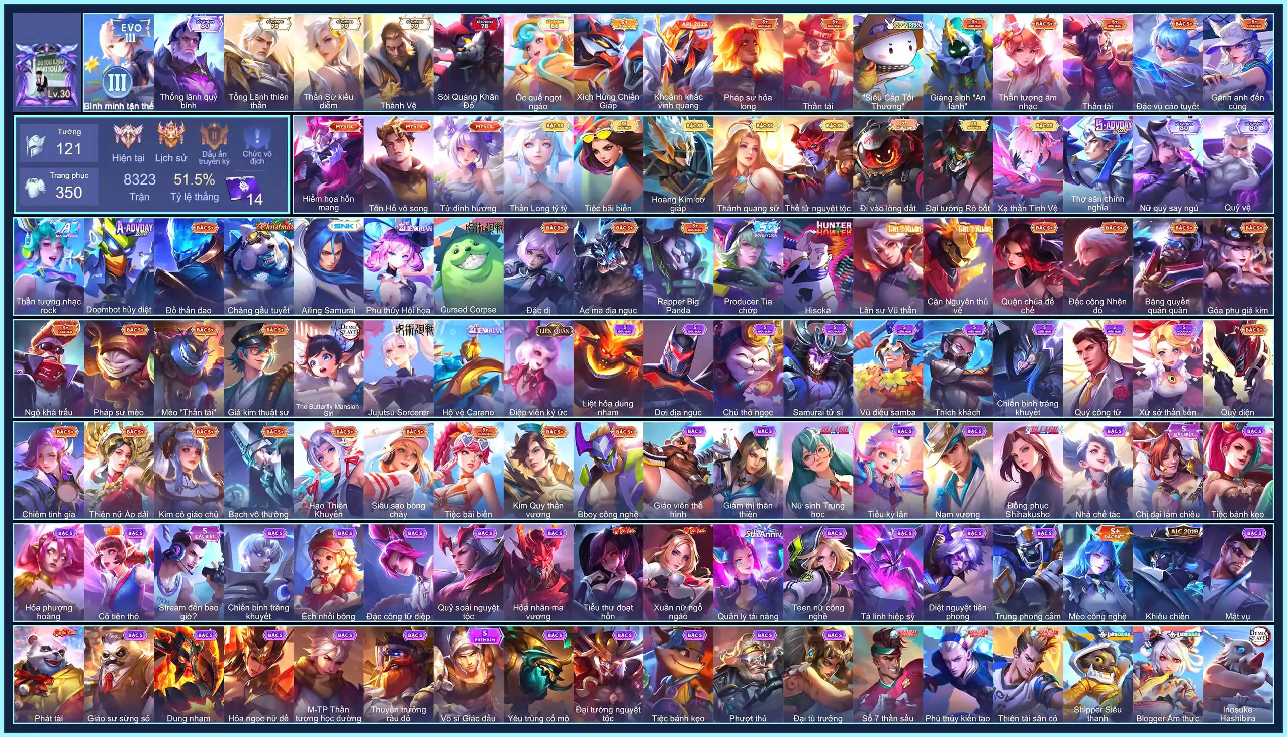 NHIỀU SKIN, Yorn Thế Tử Nguyệt Tộc, Laville Xạ Thần Tinh Vệ, Taara Tiệc bãi biển, Violet Thần long tỷ tỷ, Maloch Đại Tướng Robot, Lauriel Thánh quang sứ, Bijan Hoàng kim cơ giáp...