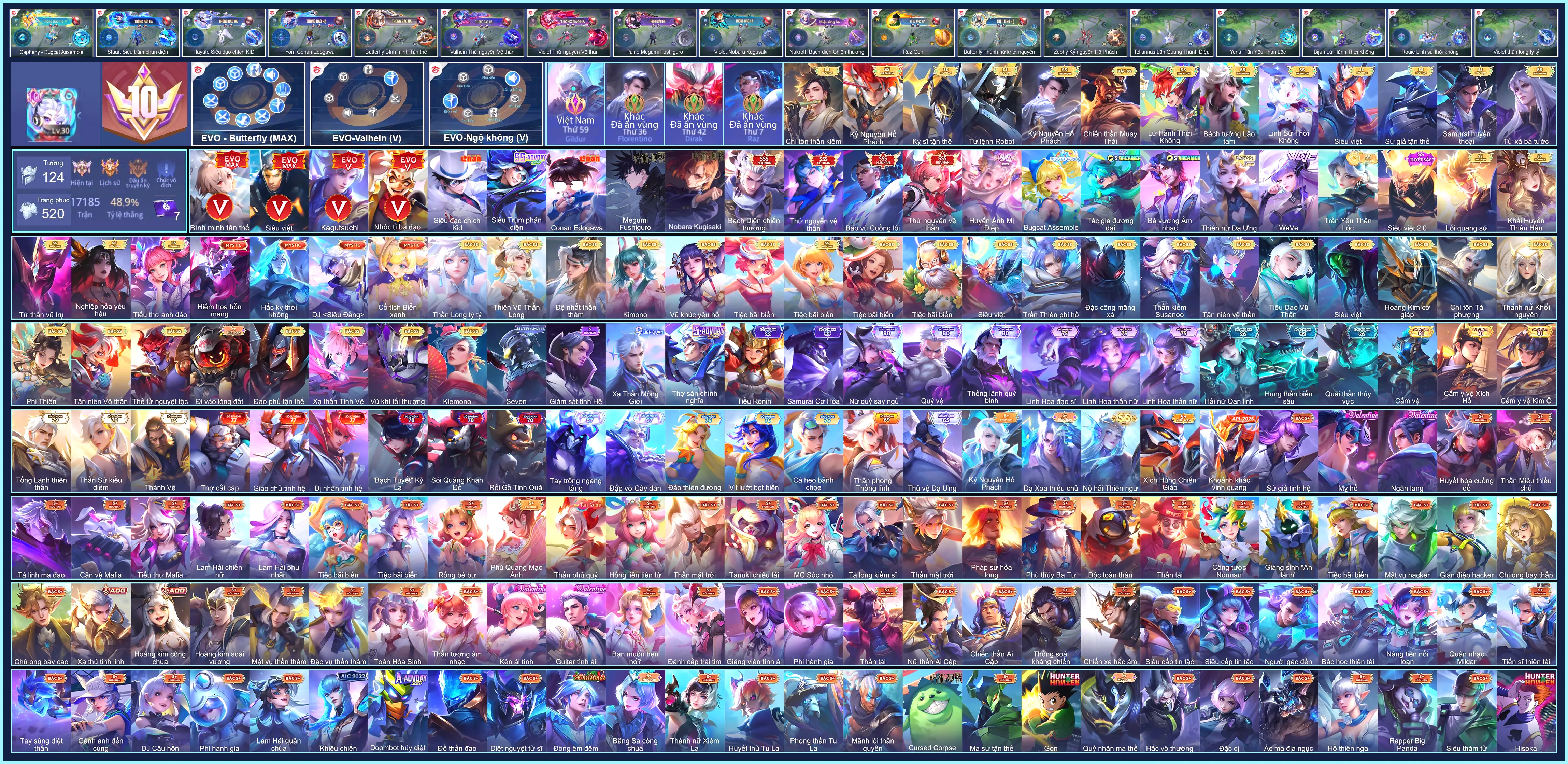 (VIP 10) 4 SKIN SSS, Yorn Conan Edogawa, Violet Nobara Kugisaki, Raz Gon, Hayate Siêu đạo chích Kid, Zata Tác gia đương đại, Paine Megumi Fushiguro...