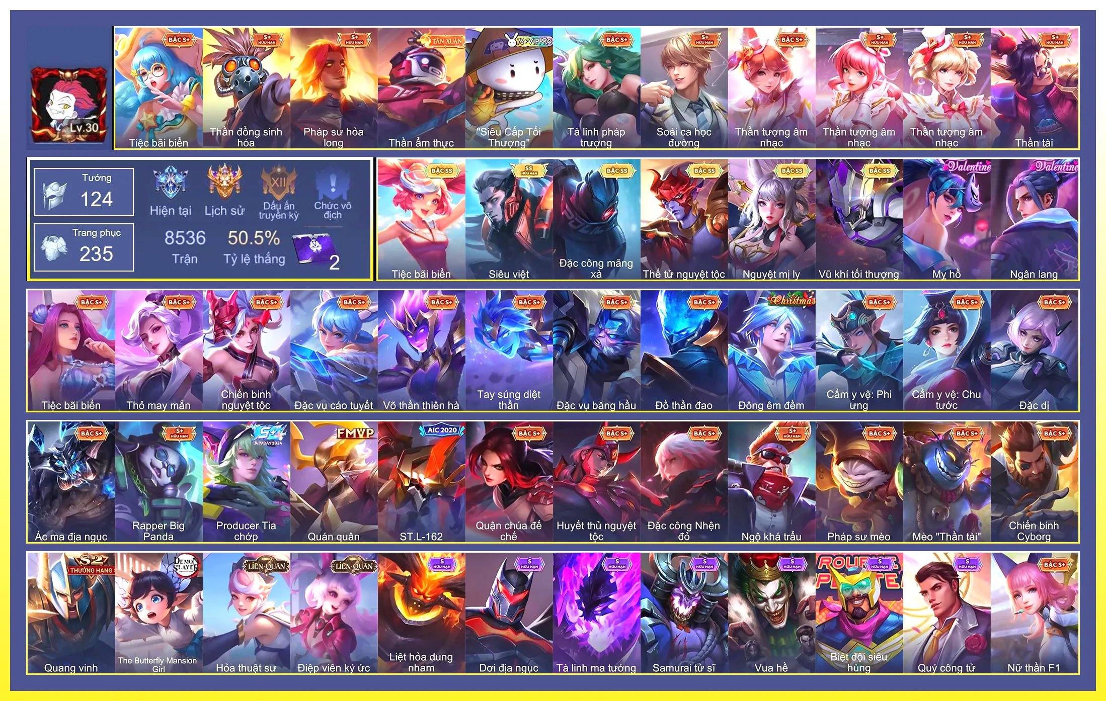 Valhein Vũ khí tối thượng, Yorn Thế Tử Nguyệt Tộc, Krixi Tiệc Bãi Biển, Quillen Đặc công mãng xà, Murad Siêu việt, Liliana Nguyệt mị ly…