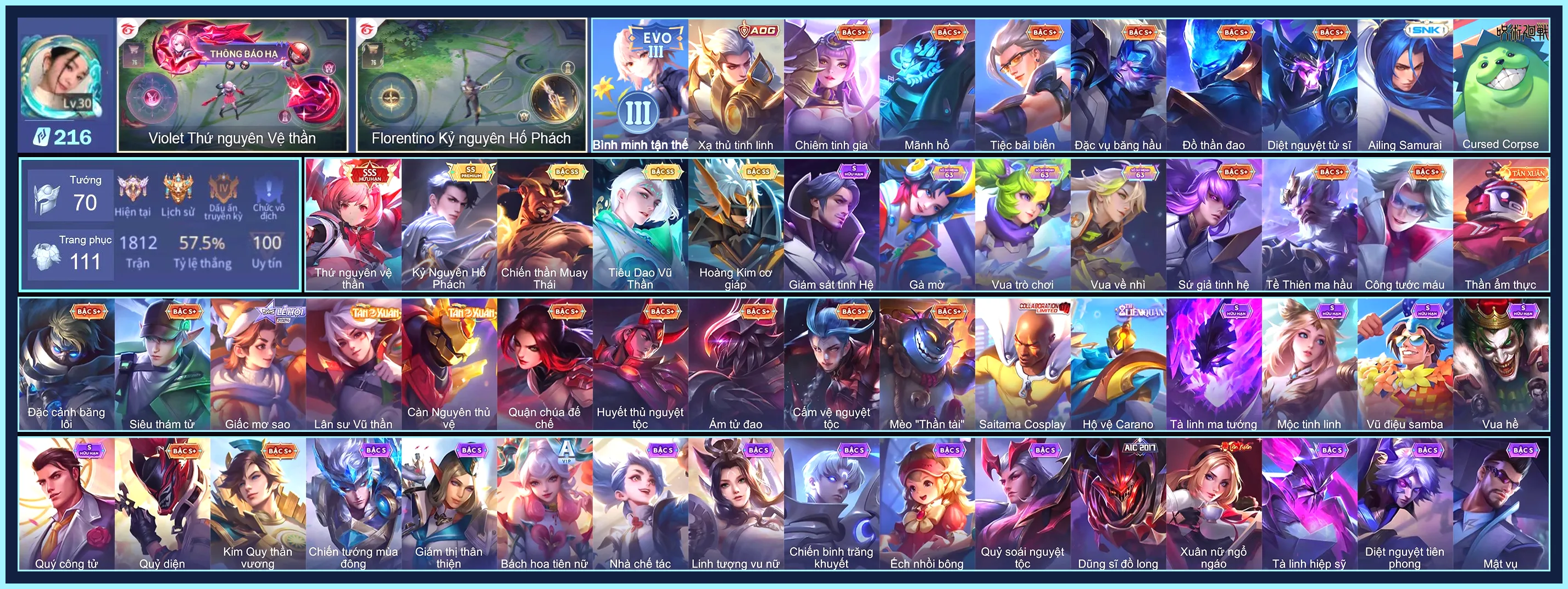 Violet Thứ nguyên vệ thần, Florentino Kỷ Nguyên Hổ Phách, Raz Chiến thần Muay Thái, Tulen Tiêu Dao Vũ Thần, Bijan Hoàng kim cơ giáp... TRẮNG THÔNG TIN