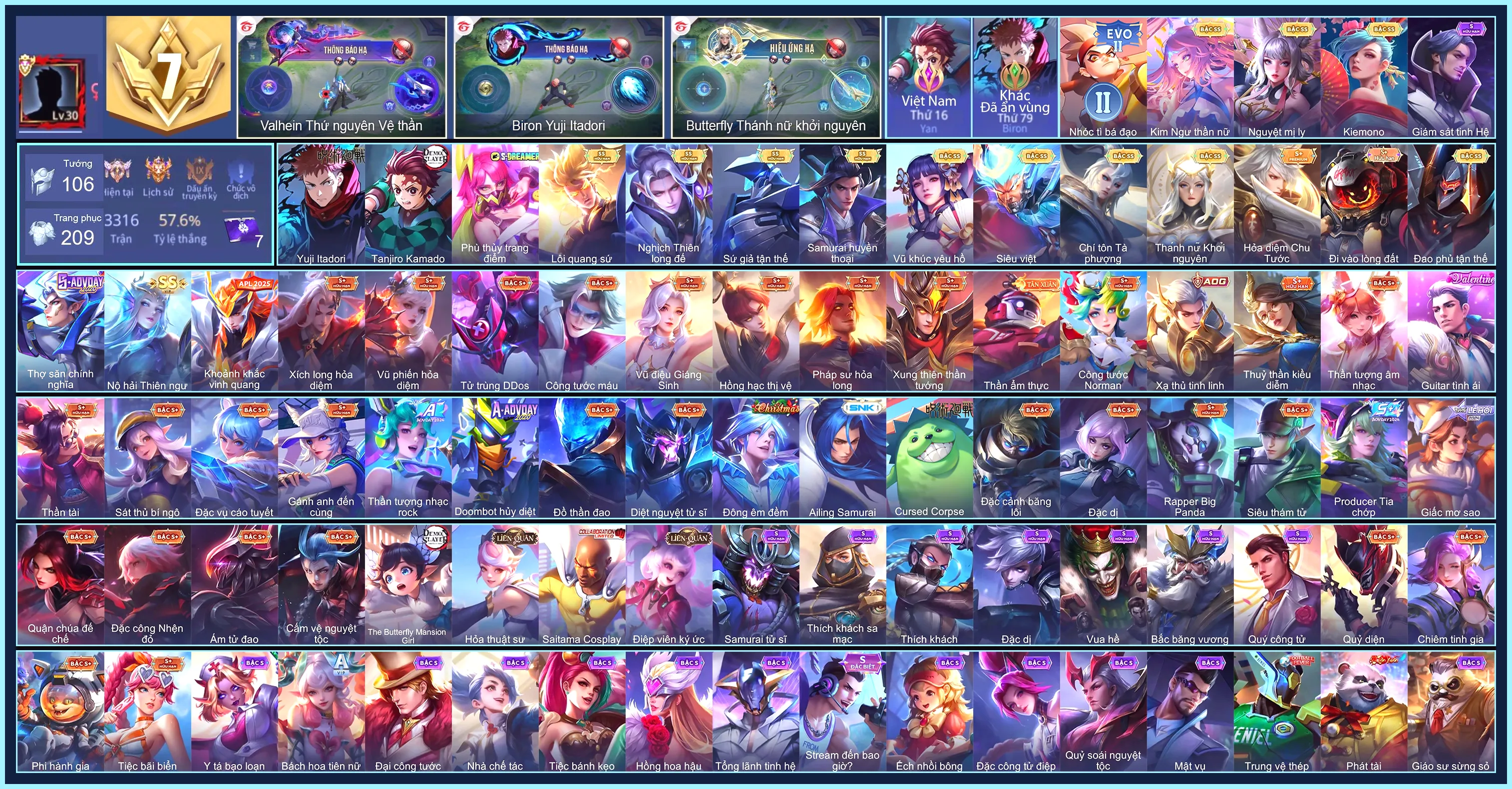 Yan Tanjiro Kamado, Biron Yuji Itadori, Zata Chí tôn Tà Phượng, Quillen Nghịch thiên long đế, Ryoma Samurai Huyền thoại...