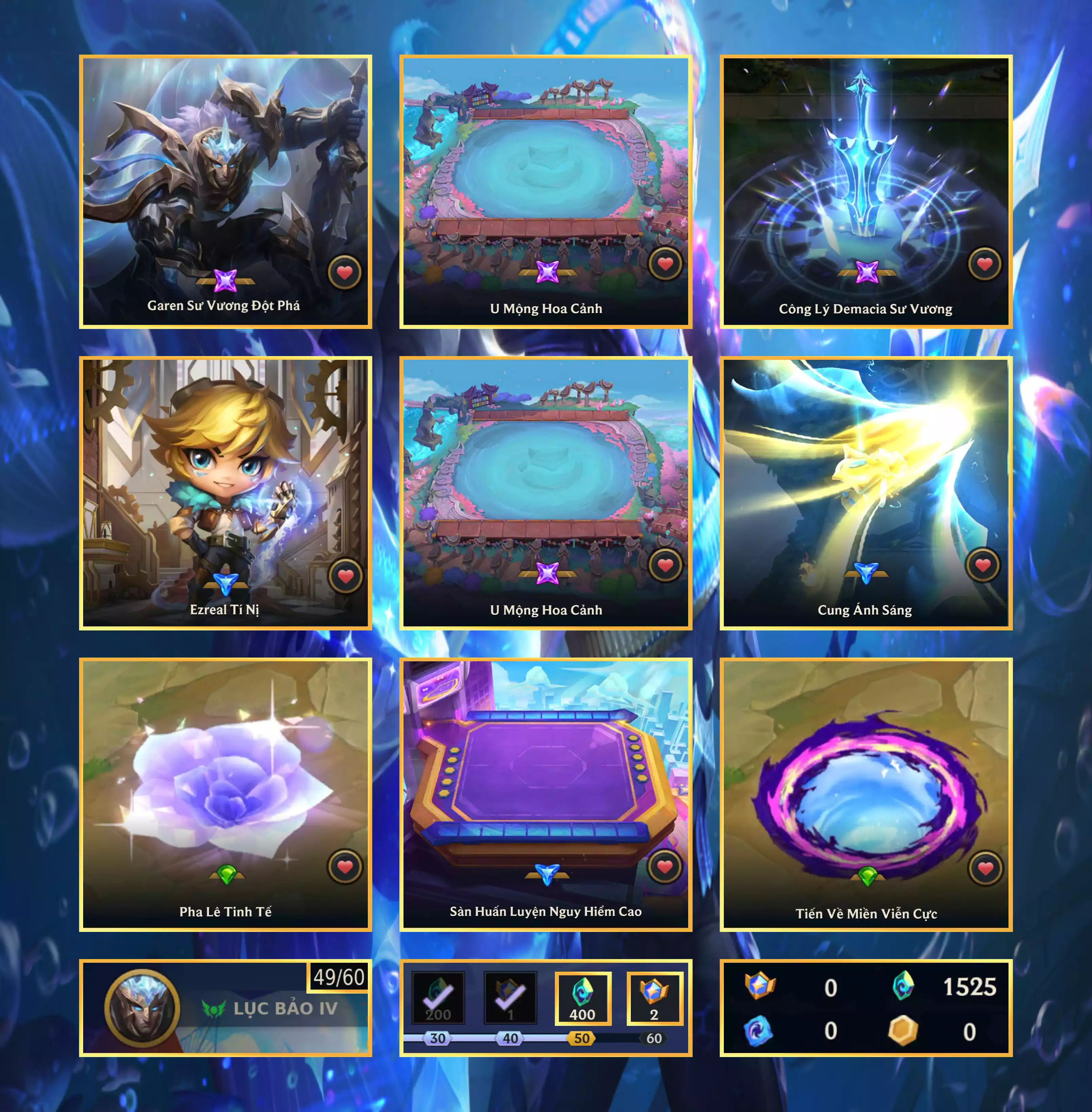 📮 Combo VIP [ 𝗧𝗼𝗽 𝗚𝗮𝗺𝗲 ] 📮 Garena Sư Vương Đột Phá Tí Nị ✅ Sàn - U Mộng Hoa Linh ⬆️ Chưởng Lực - Công Lý Demacia Sư Vương 🌠 Dư 1.525 Pha Lê - Vòng Quay (49/60) +2 Huy Chương 🍁 Có Thẻ Đổi Tên Nhân Vật Miễn Phí
