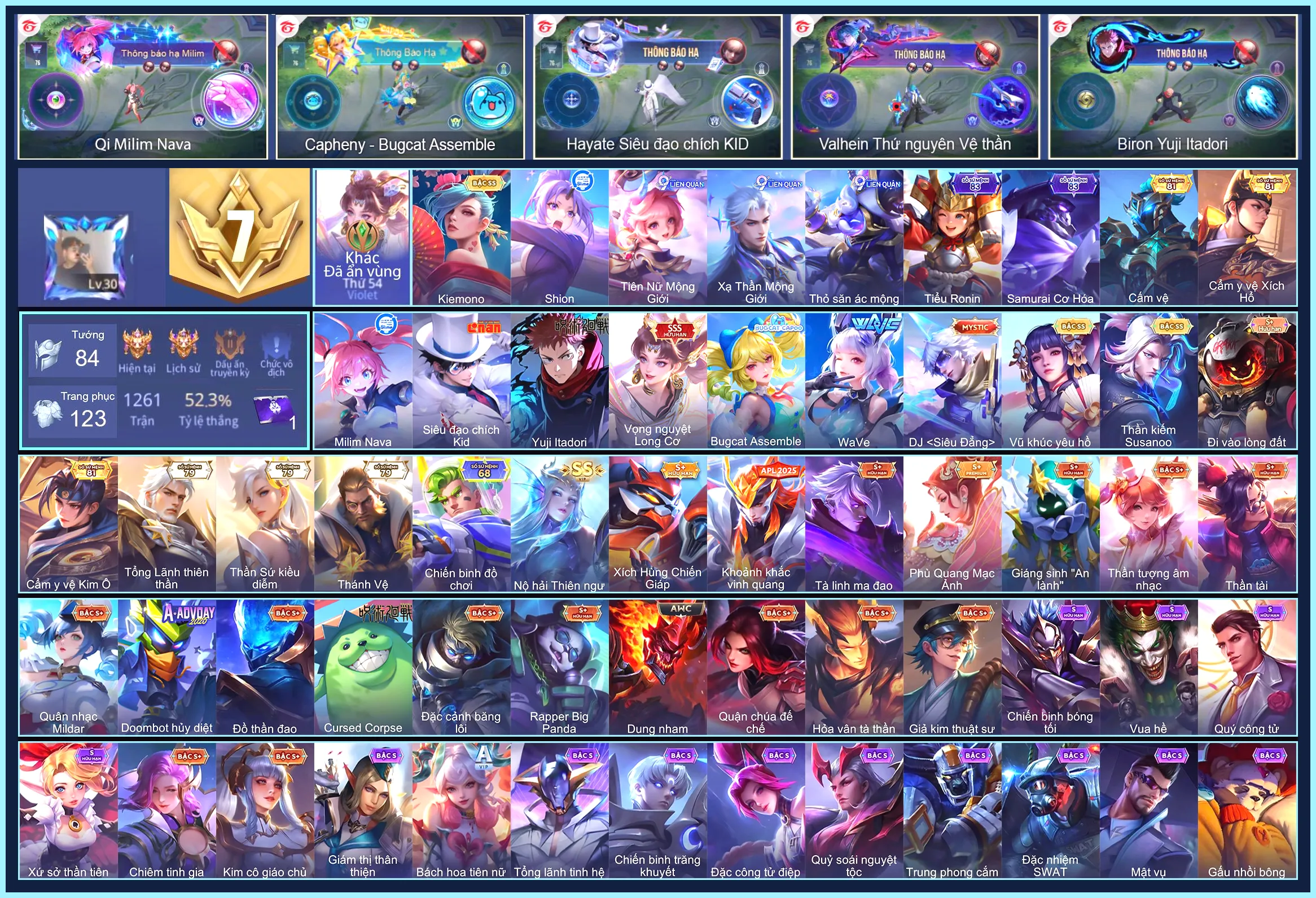 Qi Milim Nava, Hayate Siêu đạo chích Kid, Biron Yuji Itadori, Violet Vọng nguyệt Long Cơ...