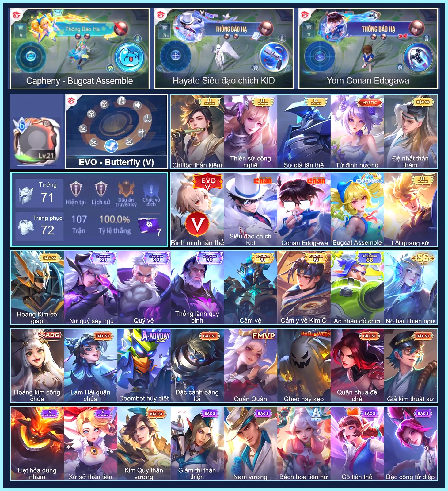 Butter EVO 5, Hayate Siêu đạo chích Kid, Yorn Conan Edogawa... CHỈ CÀI SDT