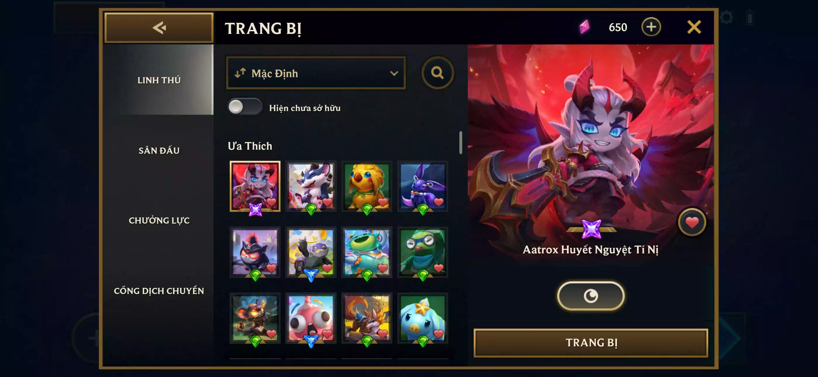 Ảnh 📮Combo Vip - Pet - Chưởng Lực Hàng Hiệu ✅ Aatrox Huyết Nguyệt Tí Nị ⬆️ Chưởng - Thần Kiếm Đoạt Mệnh - Hàng Hiệu 🌠 Sàn - Sân Đấu Yasuo Kiếm Khách 🌠 Sàn - Đường Phố Công Nghệ 🌠 Sàn - Cao Ốc Thành Phố Công Nghệ 🌠 Sàn - Móng Vuốt Mùa Đông ⬆️ Chưởng - Án Tử Cao Bồi ➡️ Dư 150 Xu ➡️ Dư 1.050 Pha Lê ✅ 2 Cổng Dịch Chuyển Vip🍁 Có Thẻ Đổi Tên Nhân Vật Miễn Phí