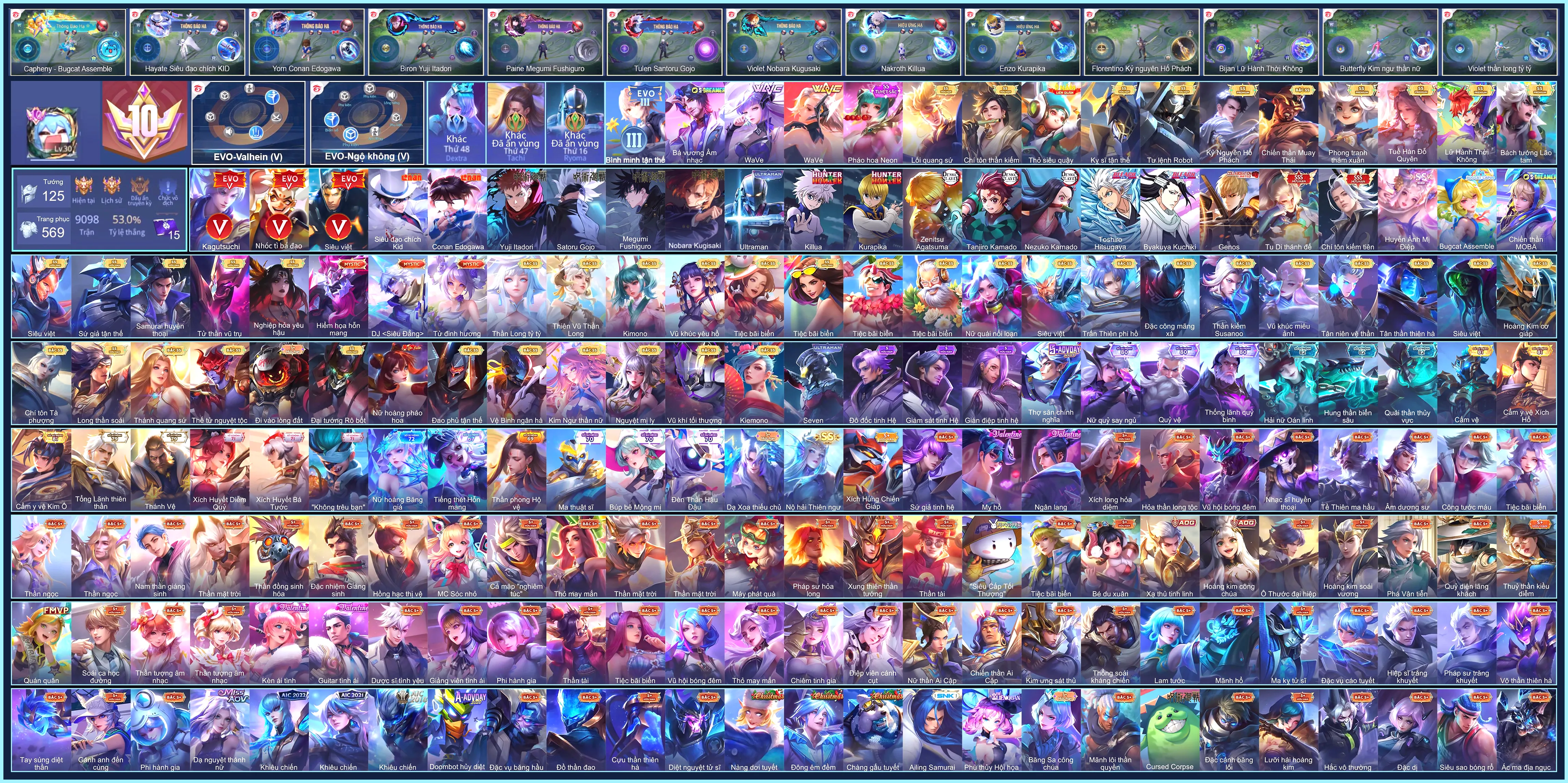 (VIP 10) NHIÊU ANIME: Violet Nobara Kugisaki, Yorn Conan Edogawa, Nakroth Killua, Murad Byakuya Kuchiki, Murad Zenitsu Agatsuma, Keera Nezuko Kamado, Ryoma Ultraman, Hayate Siêu đạo chích Kid, Tulen Satoru Gojo, Paine Megumi Fushiguro, Enzo Kurapika, Errol Genos, Bright Toshiro Hitsugaya, Yan Tanjiro Kamado, Biron Yuji Itadori...