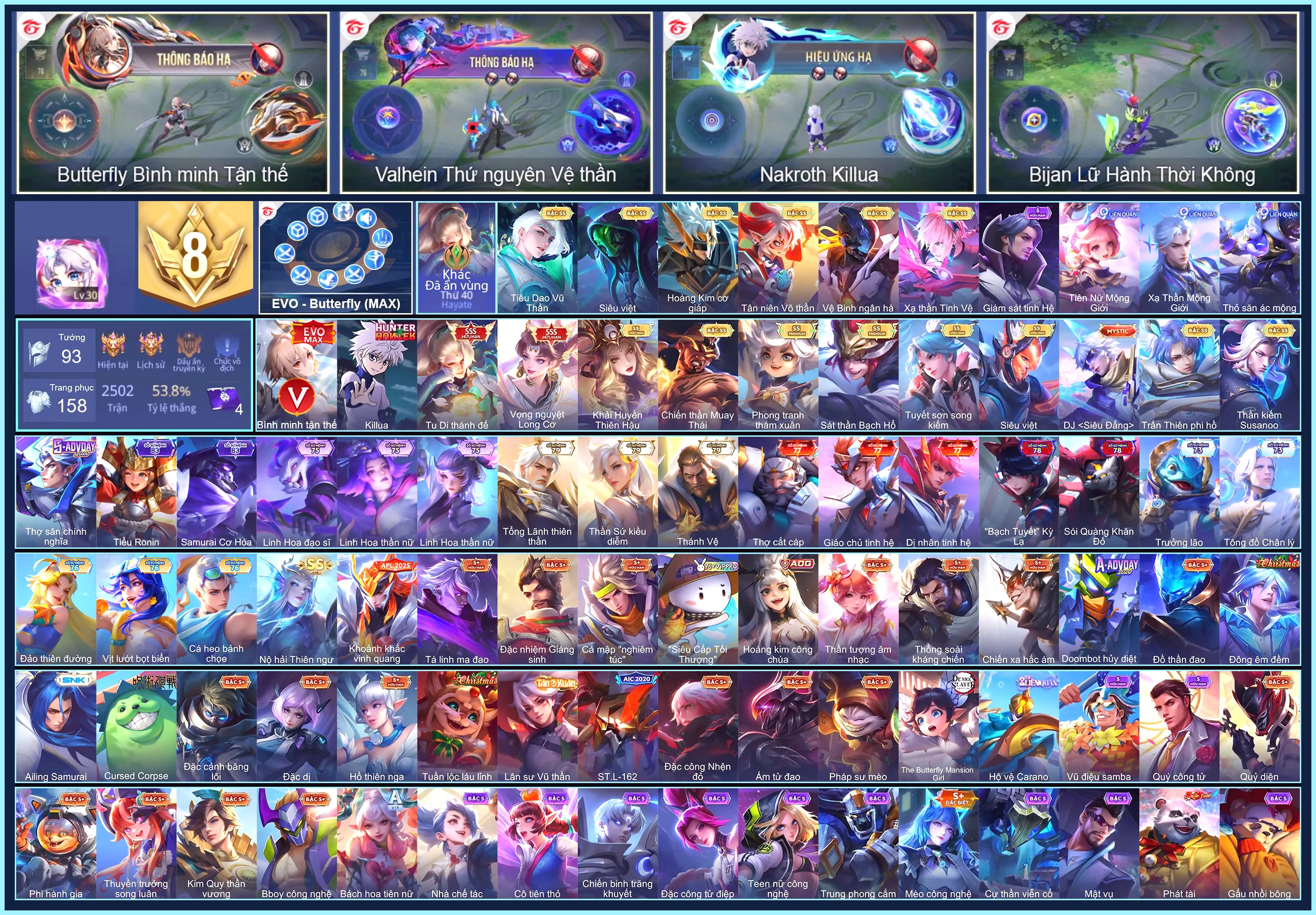 Violet Vọng nguyệt Long Cơ, Hayate Tu Di Thánh Đế, Nakroth Killua...