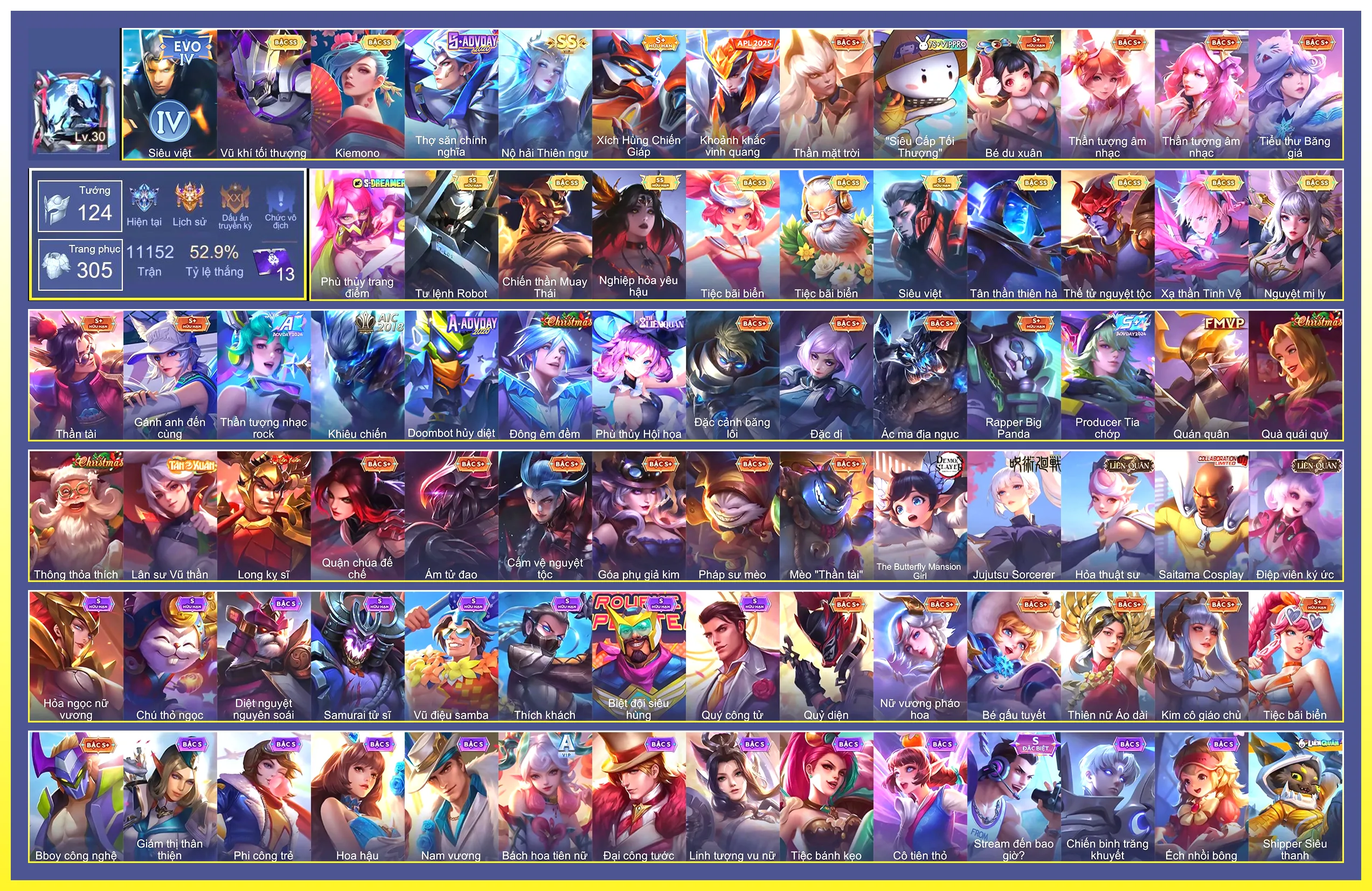 Valhein Vũ khí tối thượng, Lữ Bố Tư lệnh Robot, Airi Kiemono, Gildur Tiệc Bãi Biển, Krixi Tiệc Bãi Biển, Yorn Thế Tử Nguyệt Tộc, Murad Siêu việt, Natalya nghiệp hỏa yêu hậu, Raz Chiến thần Muay Thái, Tulen Tân Thần Thiên Hà, Ilumia Nộ hải Thiên ngư, Liliana Nguyệt mị ly, Laville Xạ Thần Tinh Vệ…