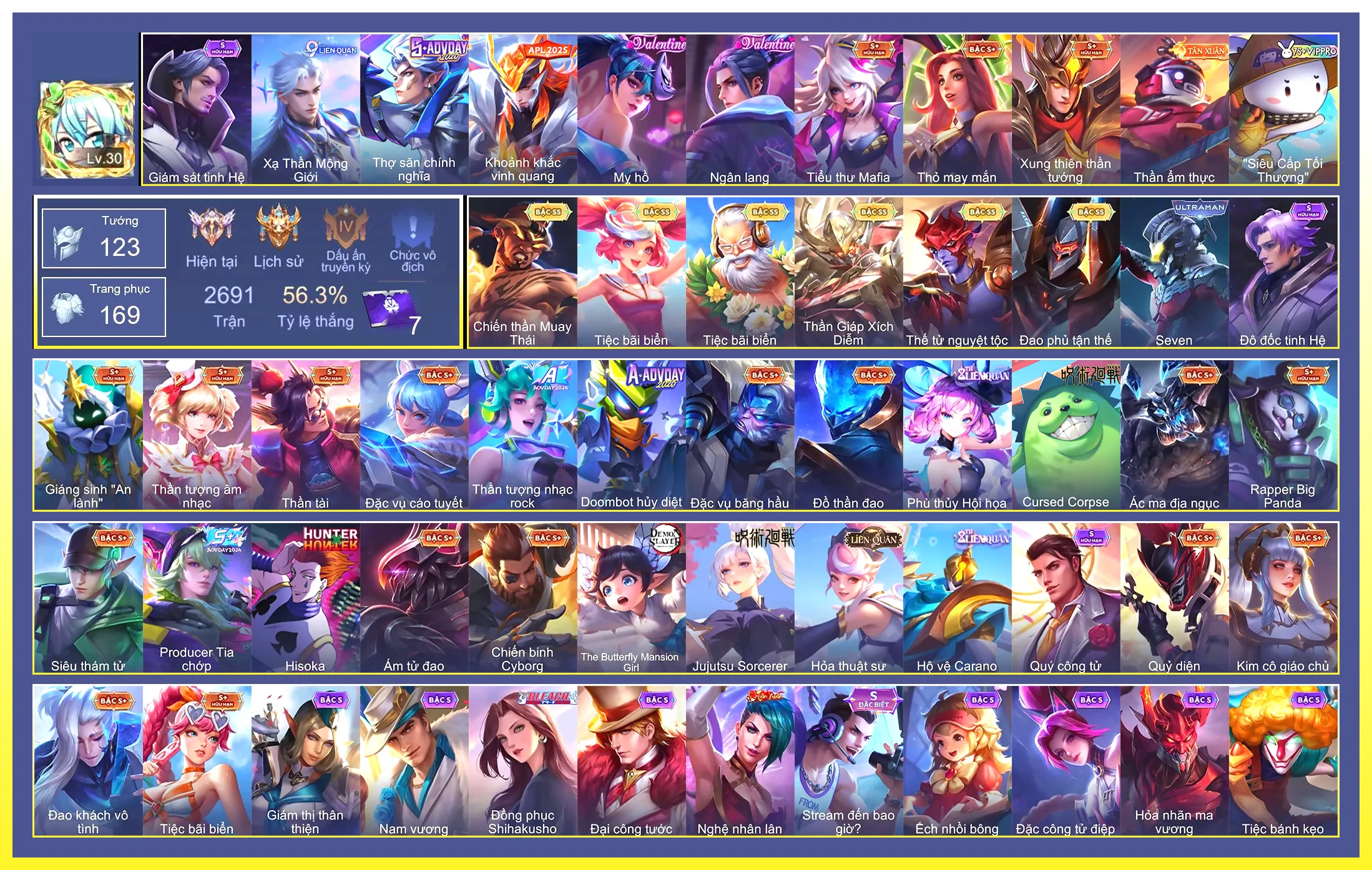 Krixi Tiệc Bãi Biển, Gildur Tiệc Bãi Biển, Yorn Thế Tử Nguyệt Tộc, Ngộ Không Thần Giáp Xích Diễm, Omen Đao phủ tận thế, Raz Chiến thần Muay Thái…