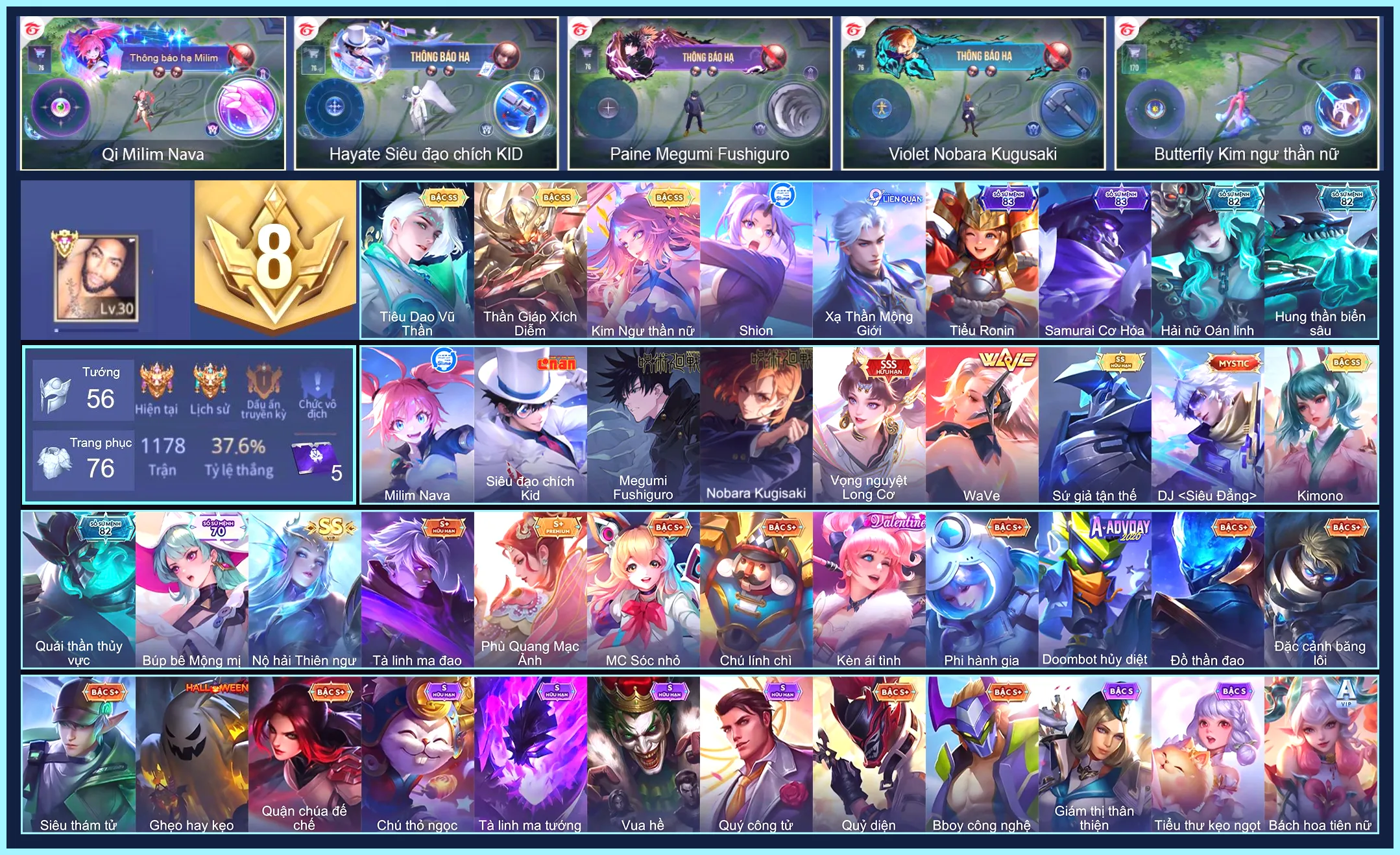 Violet Nobara Kugisaki, Hayate Siêu đạo chích Kid, Paine Megumi Fushiguro, Qi Milim Nava,  Violet Vọng nguyệt Long Cơ,,,