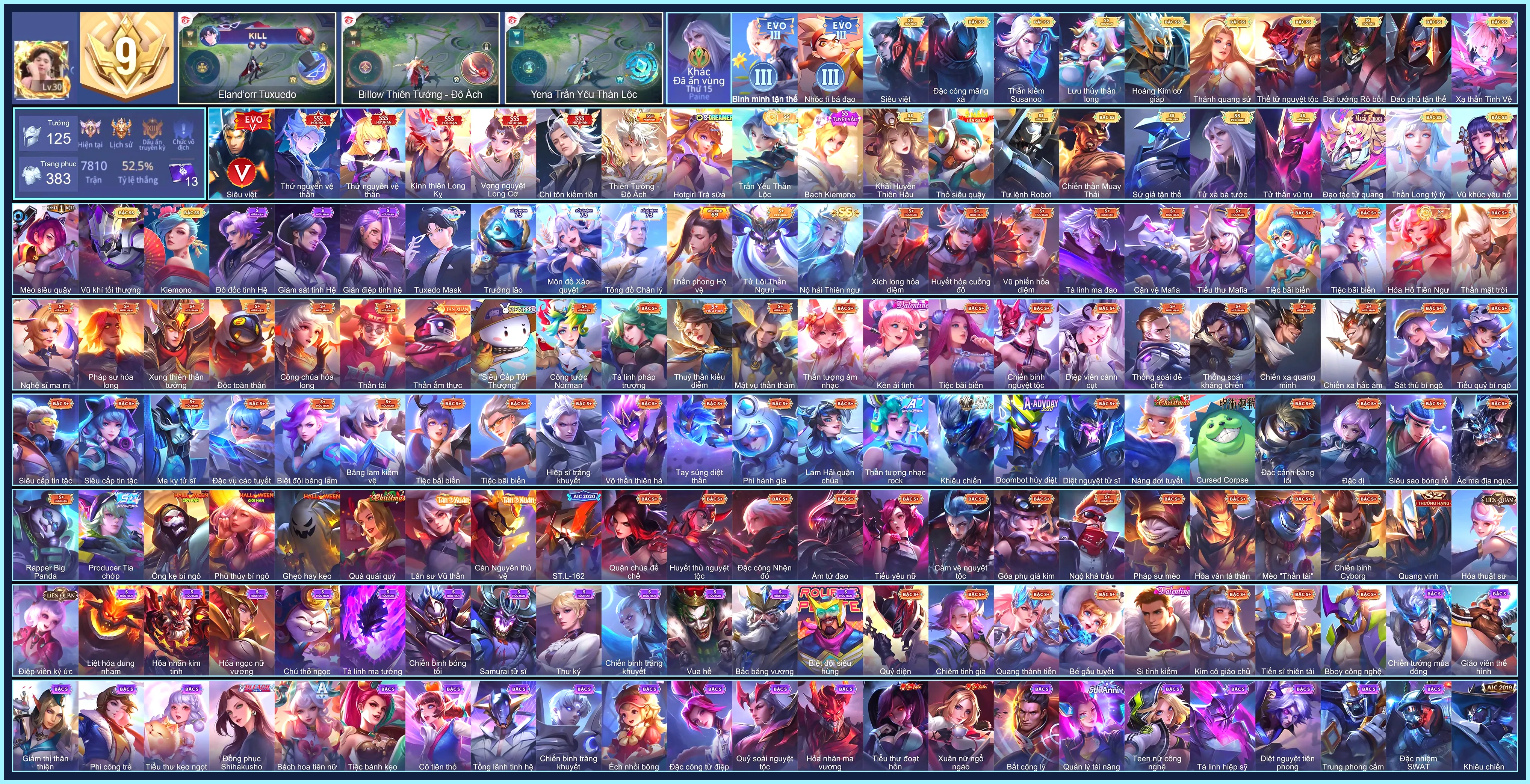 Violet Vọng nguyệt Long Cơ, Nakroth thứ nguyên vệ thần, Tulen Chí tôn kiếm tiên, TelAnnas Thứ nguyên vệ thần, Bijan Kình thiên Long Kỵ