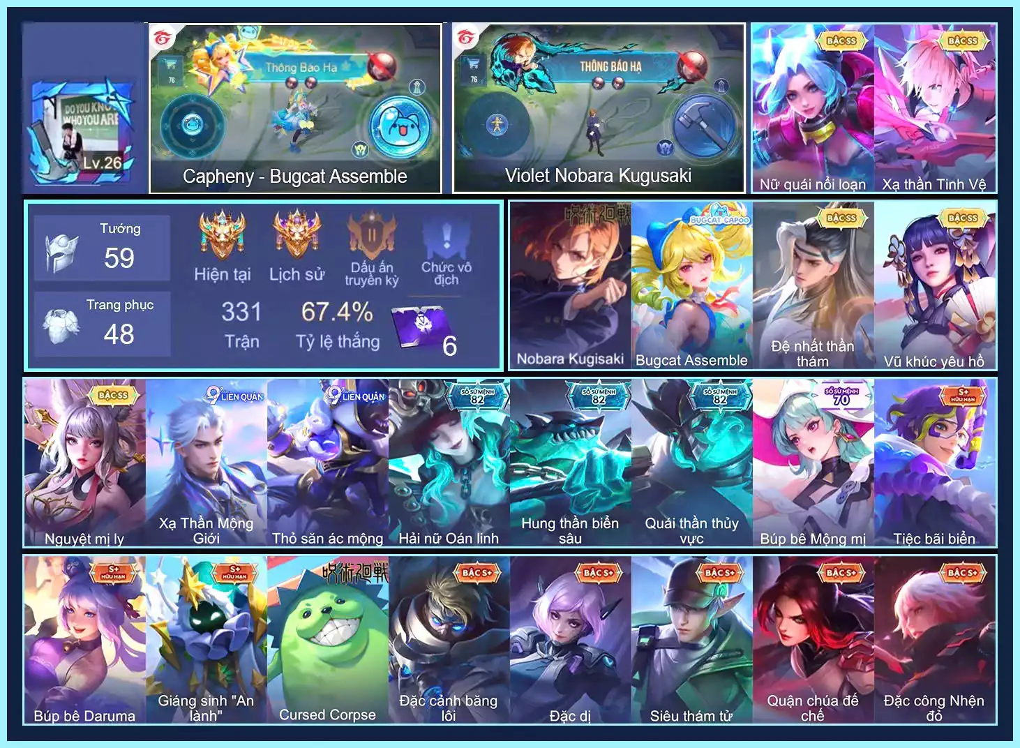 Capheny Bugcat Assemble, Violet Nobara Kugisaki, TelAnnas Vũ khúc yêu hồ, Valhein Đệ nhất thần thám, Butterfly Nữ Quái Nổi Loạn, Liliana Nguyệt mị ly, Laville Xạ Thần Tinh Vệ...TRẮNG THÔNG TIN