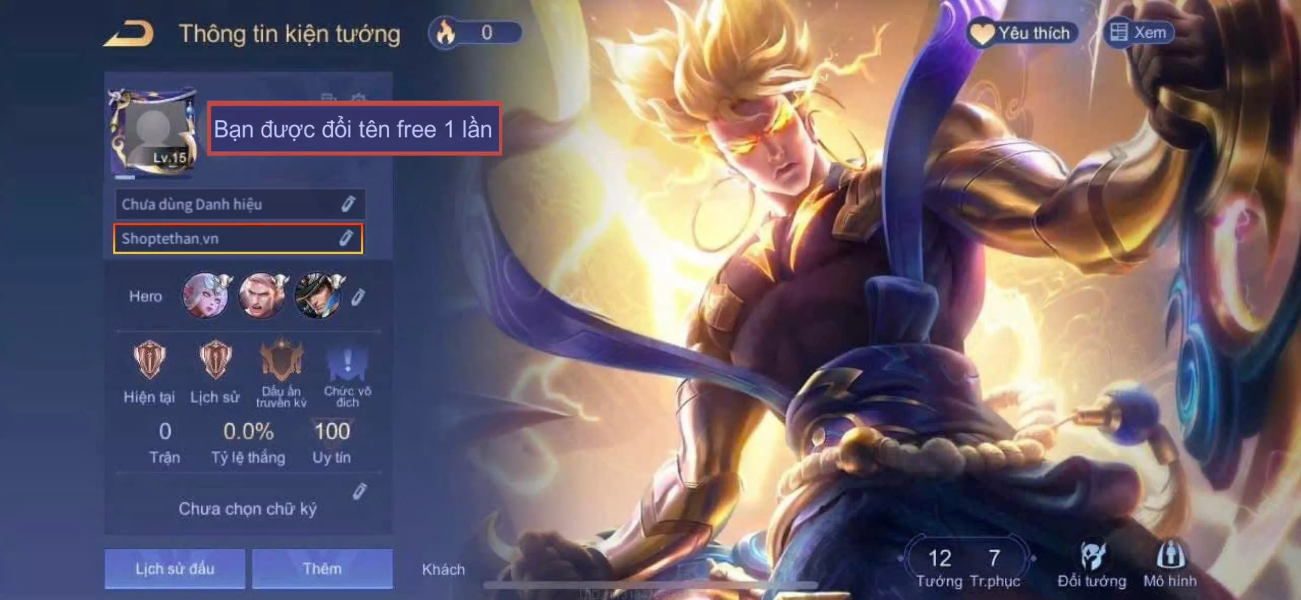 ACC REG: Nakroth lôi quang sứ, sẳn tướng, free đổi tên, trắng thông tin