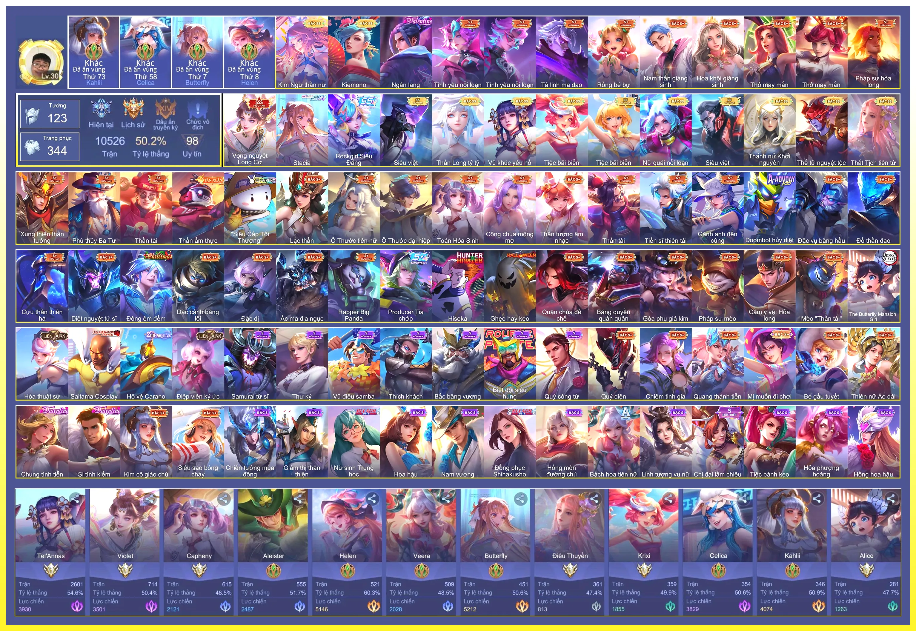 Vio long cơ, Butter stacia v2, Butter tiên tử, Butter siêu đẳng, Butter khởi nguyên, Vio tỷ tỷ….