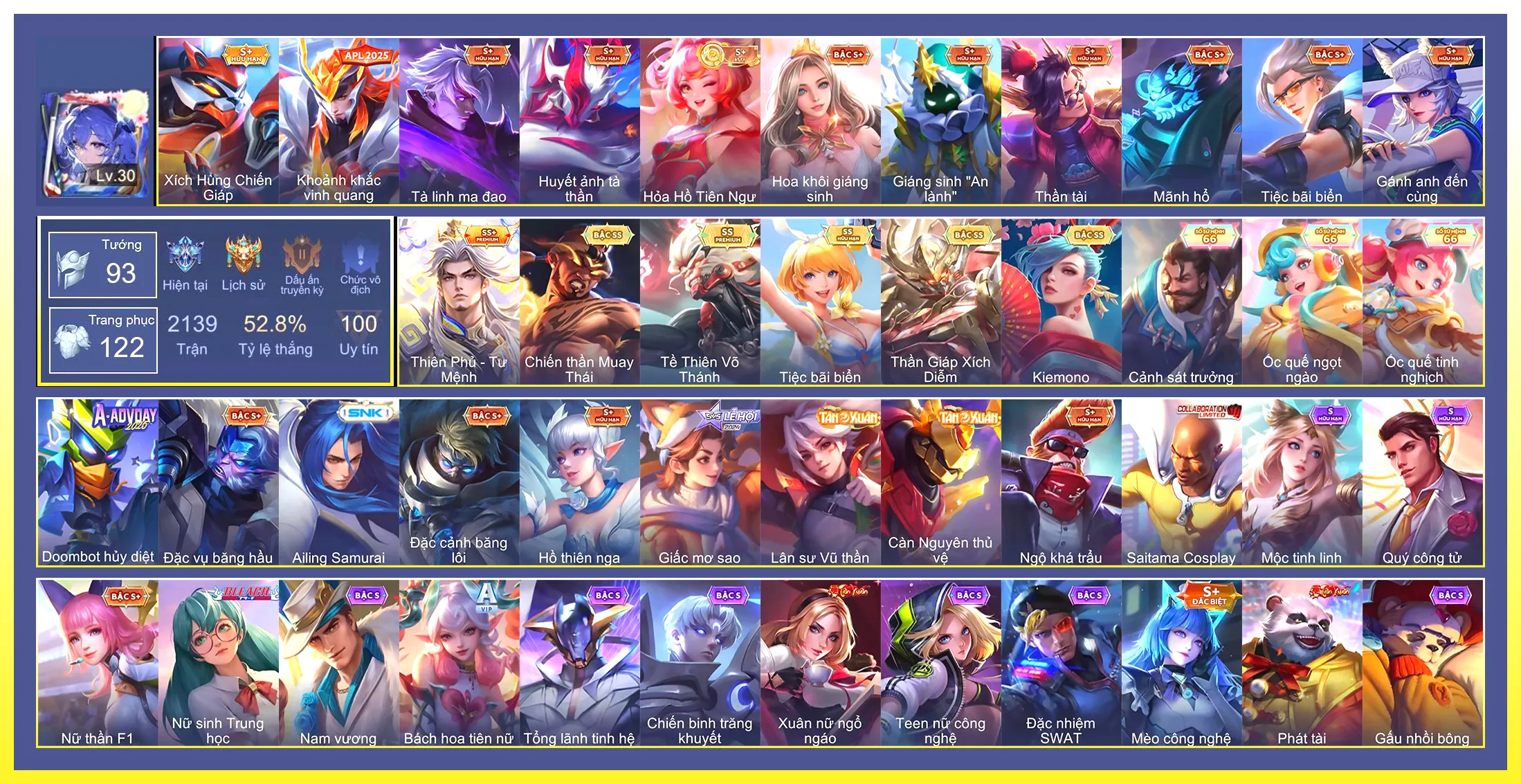 Violet Tiệc bãi biển, Ngộ Không Thần Giáp Xích Diễm, Ngộ Không Tề Thiên Võ Thánh, Raz Chiến thần Muay Thái, Bolt Baron Thiên Phủ - Tư Mệnh, Airi Kiemono…