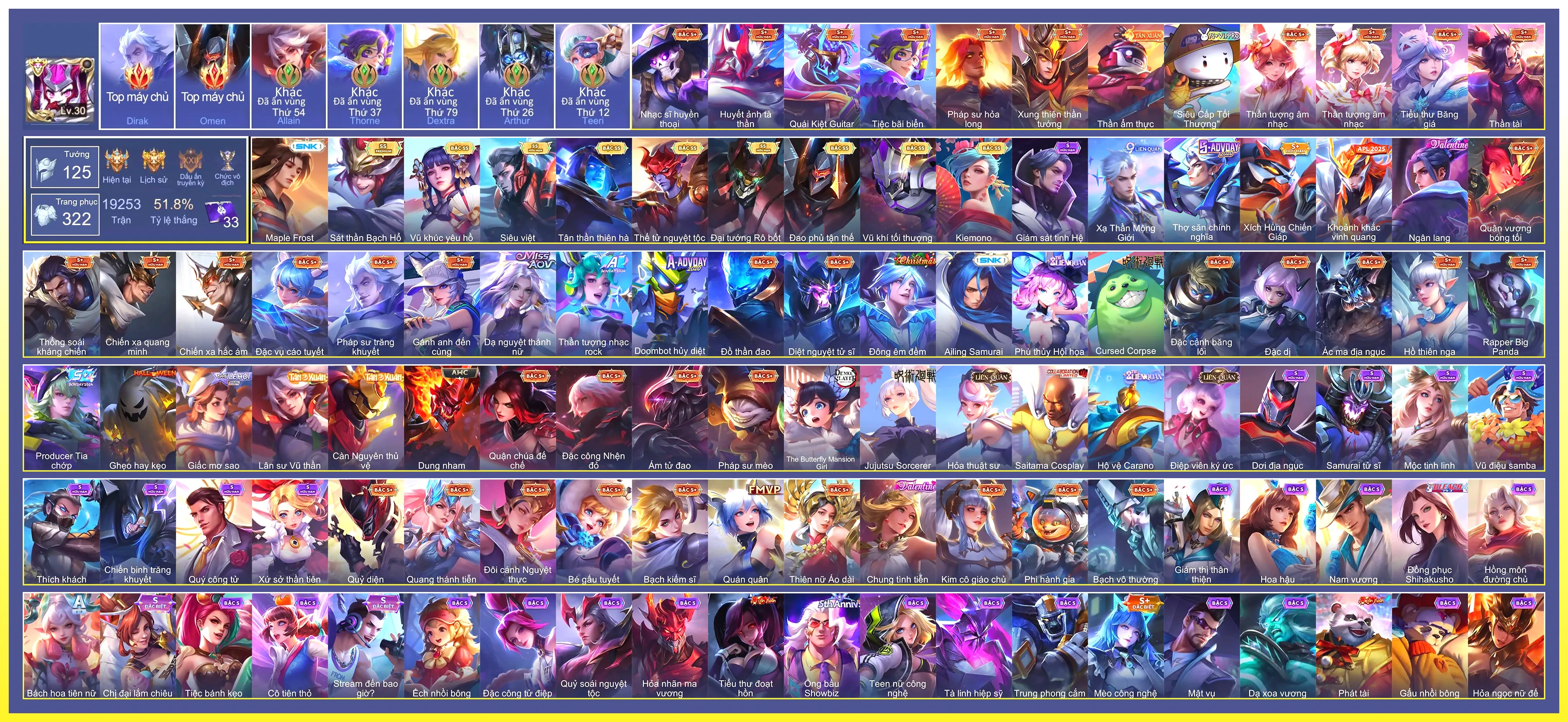 Valhein Vũ khí tối thượng, Yorn Thế Tử Nguyệt Tộc, Airi Kiemono, TelAnnas Vũ khúc yêu hồ, Murad Siêu việt, Maloch Đại Tướng Robot, Omen Đao phủ tận thế, Tulen Tân Thần Thiên Hà, Enzo Sát thần Bạch Hổ…