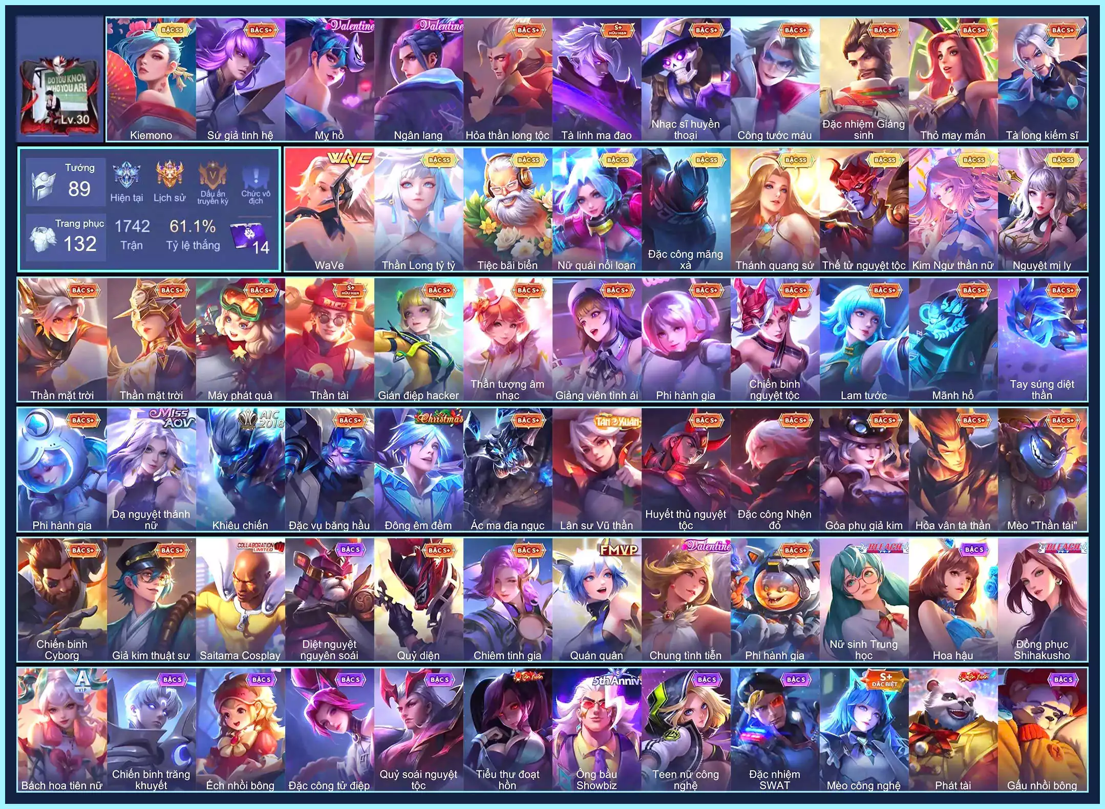 Butterfly Nữ Quái Nổi Loạn, Butterfly Kim ngư thần nữ, Gildur Tiệc Bãi Biển, Yorn Thế Tử Nguyệt Tộc, Quillen Đặc công mãng xà, Yena WaVe, Violet Thần long tỷ tỷ, Airi Kiemono, Lauriel Thánh quang sứ, Liliana Nguyệt mị ly...MỖI SĐT