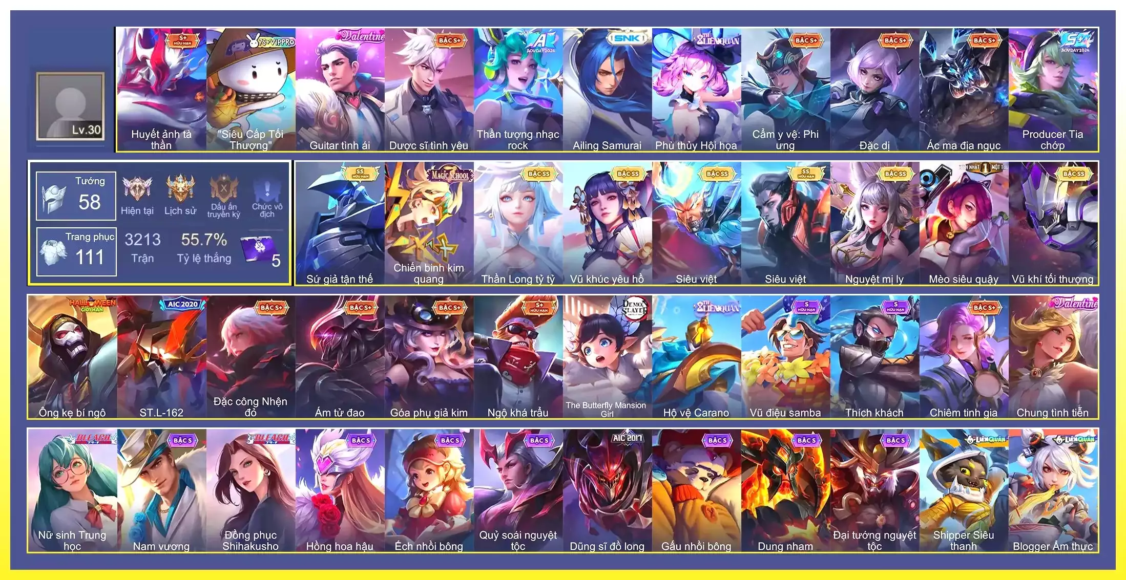 Valhein Vũ khí tối thượng, Violet Thần long tỷ tỷ, TelAnnas Vũ khúc yêu hồ, Murad Siêu việt, Liliana Nguyệt mị ly, Ngộ Không Siêu việt, Elsu Sứ giả tận thế…
