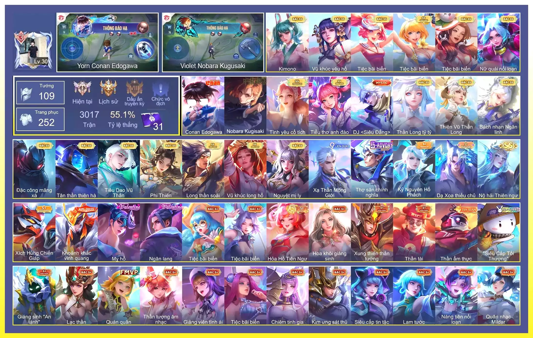 Yorn Conan Edogawa, Violet Nobara Kugisaki, Tulen Tân Thần Thiên Hà, Tulen Tiêu Dao Vũ Thần, Lauriel Phi thiên, Erin Tình Yêu Cổ Tích, Điêu Thuyền Tiệc bãi biển, Ilumia Nộ hải Thiên ngư, Arum Vũ khúc long hổ…