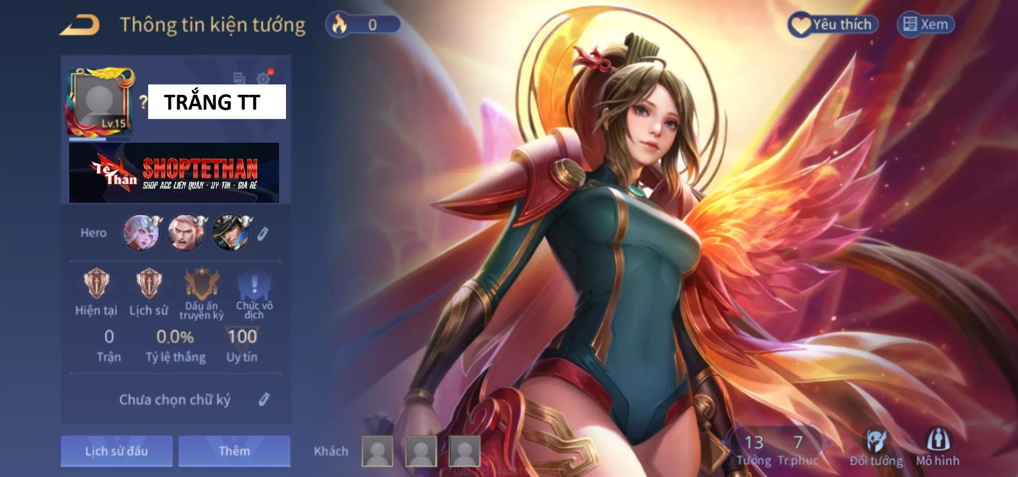 (SALE) ACC REG LQ: Butterfly phượng cửu thiên, sẵn tướng, trắng thông tin, free đổi tên